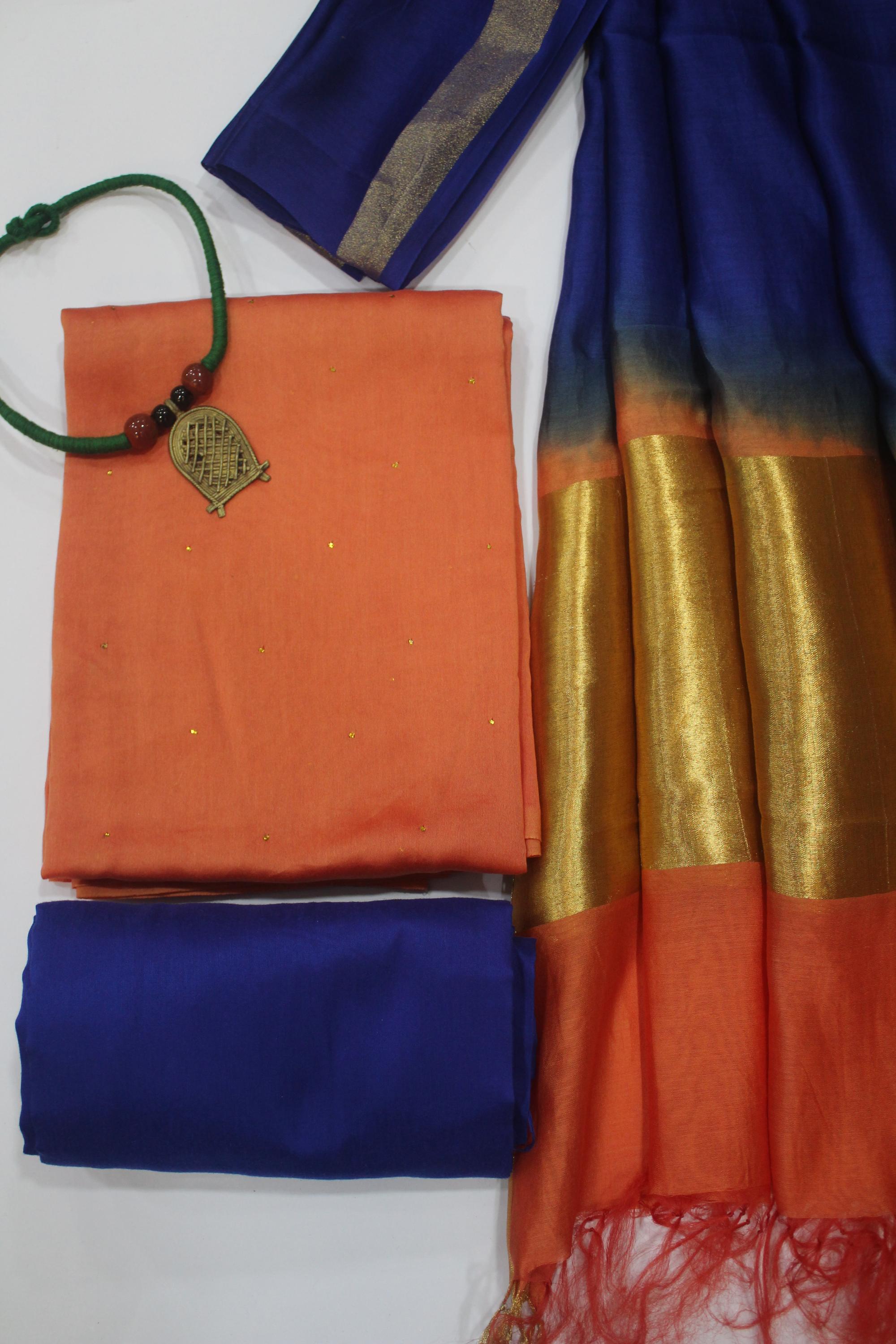 Chanderi Silk 3 Piece Unstitched Set -135