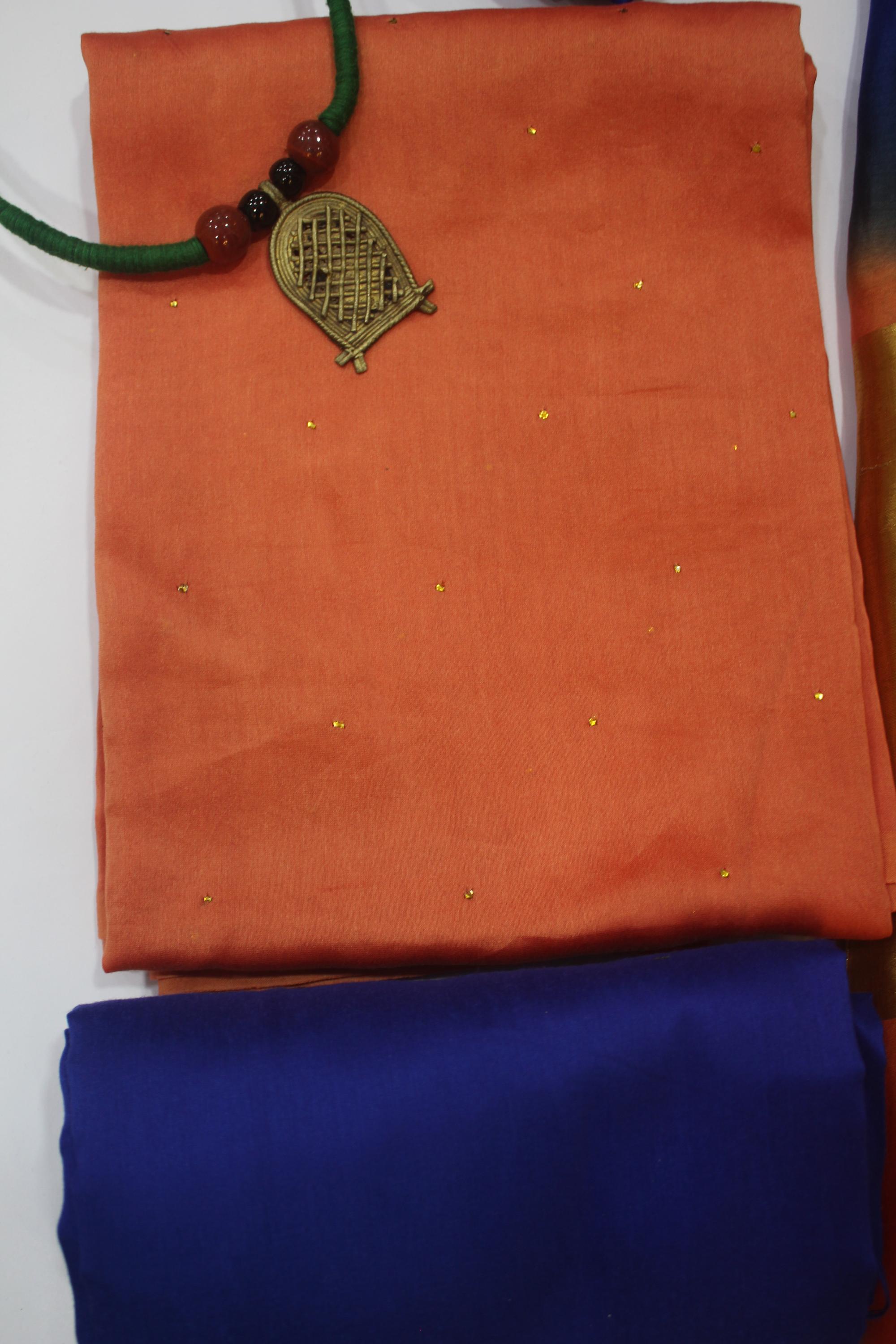 Chanderi Silk 3 Piece Unstitched Set -135
