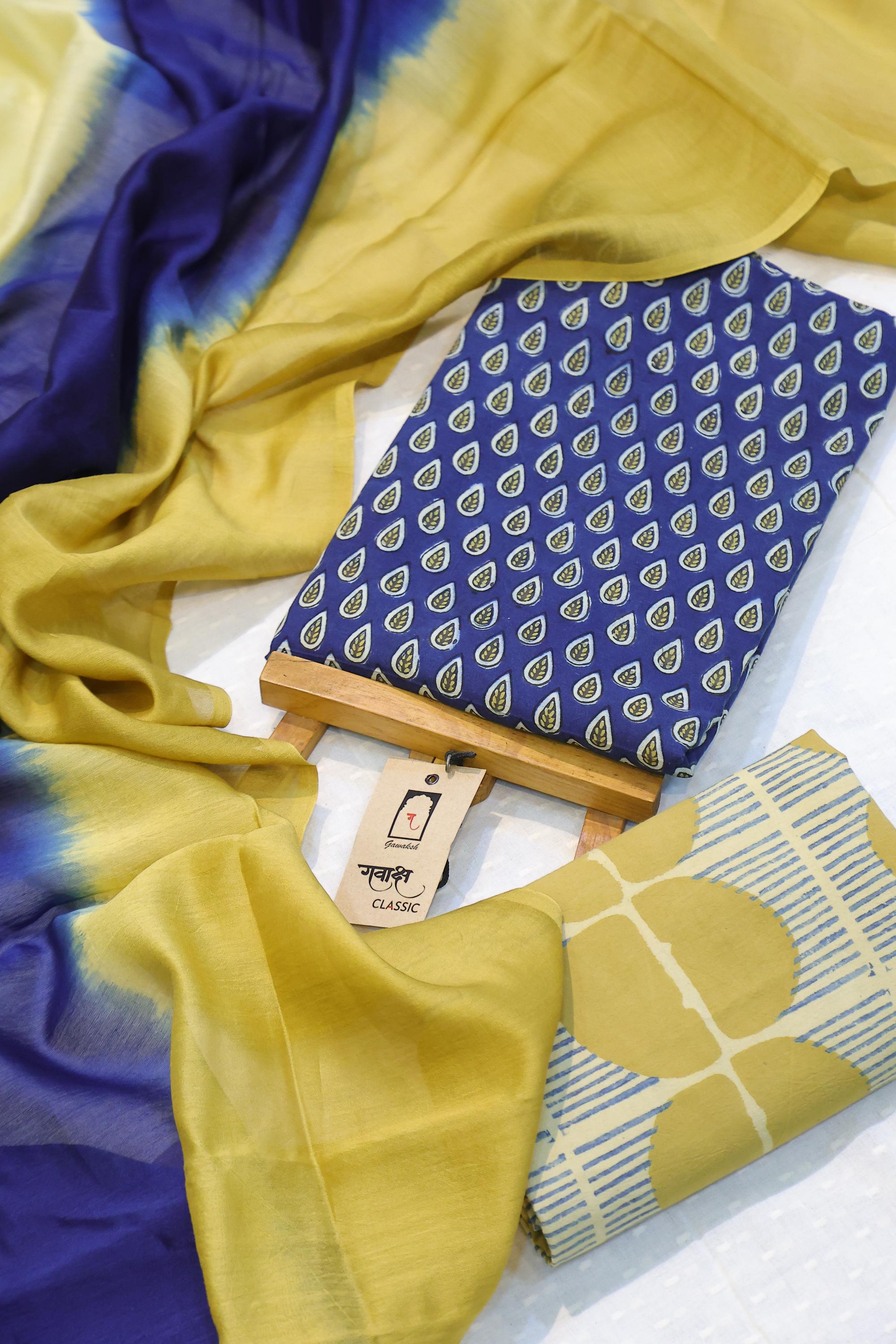 Ajrakh Cotton 3 Piece Unstitched Set -005