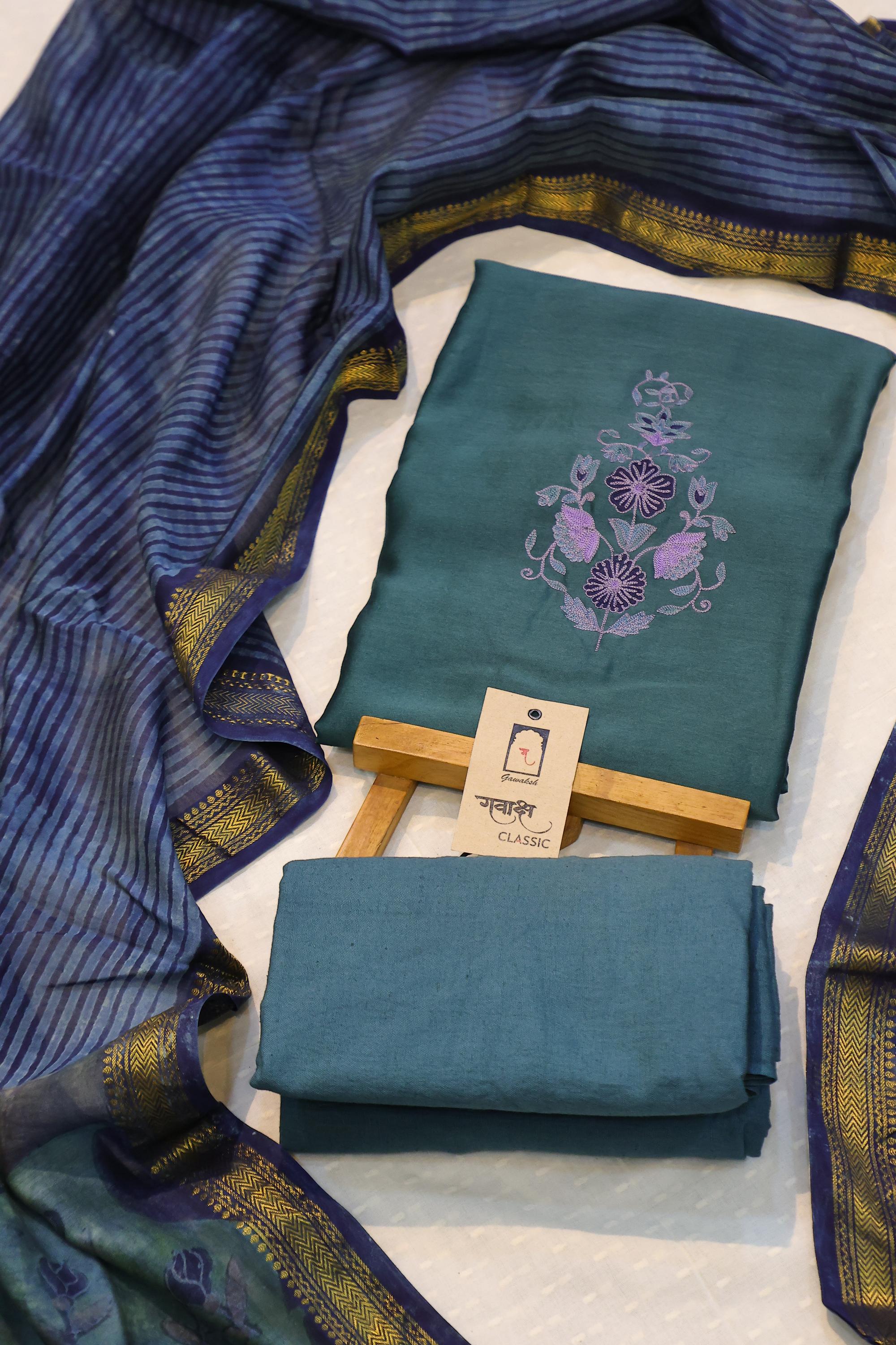 Chanderi 3 Piece Unstitched Set -002