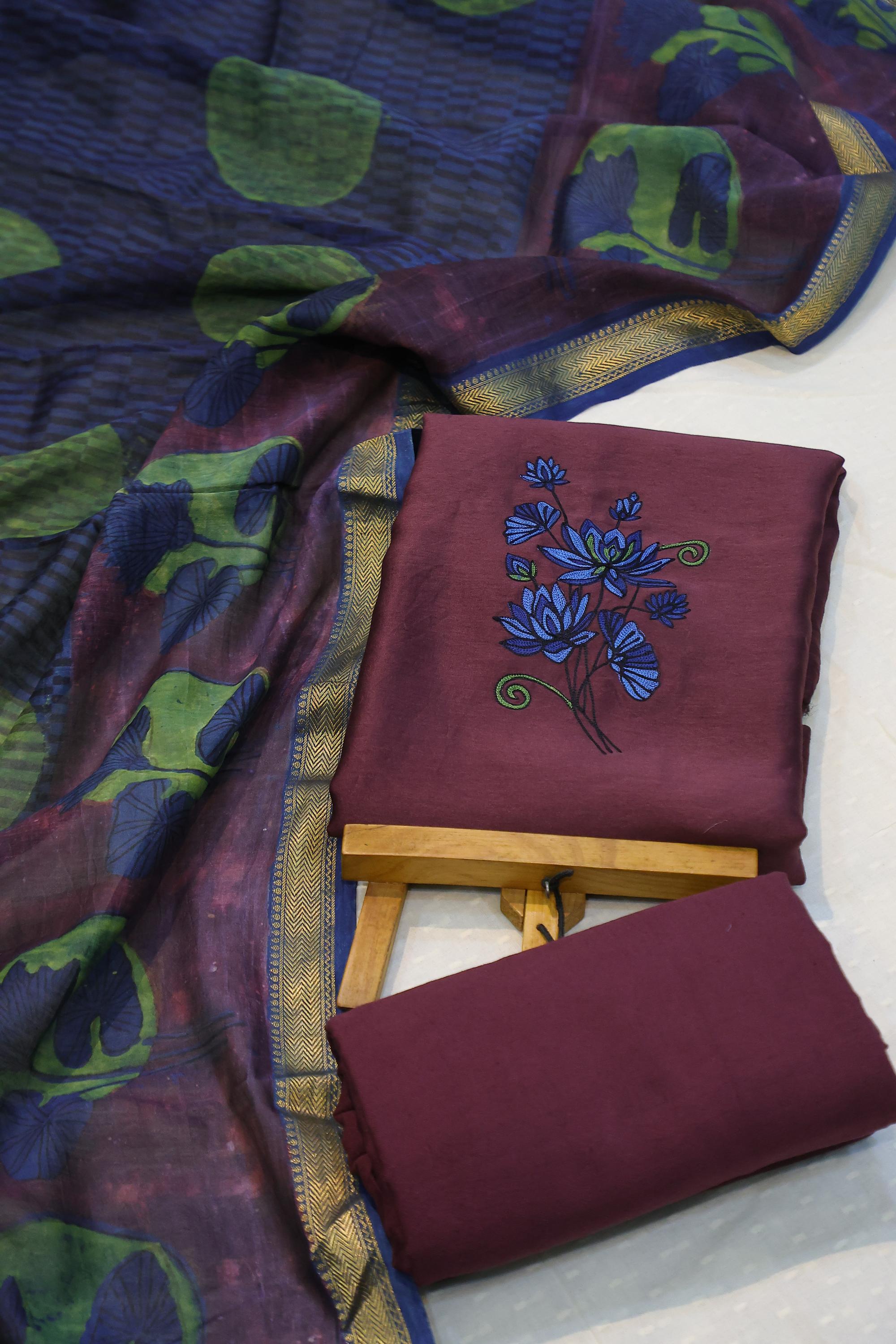 Chanderi 3 Piece Unstitched Set -003