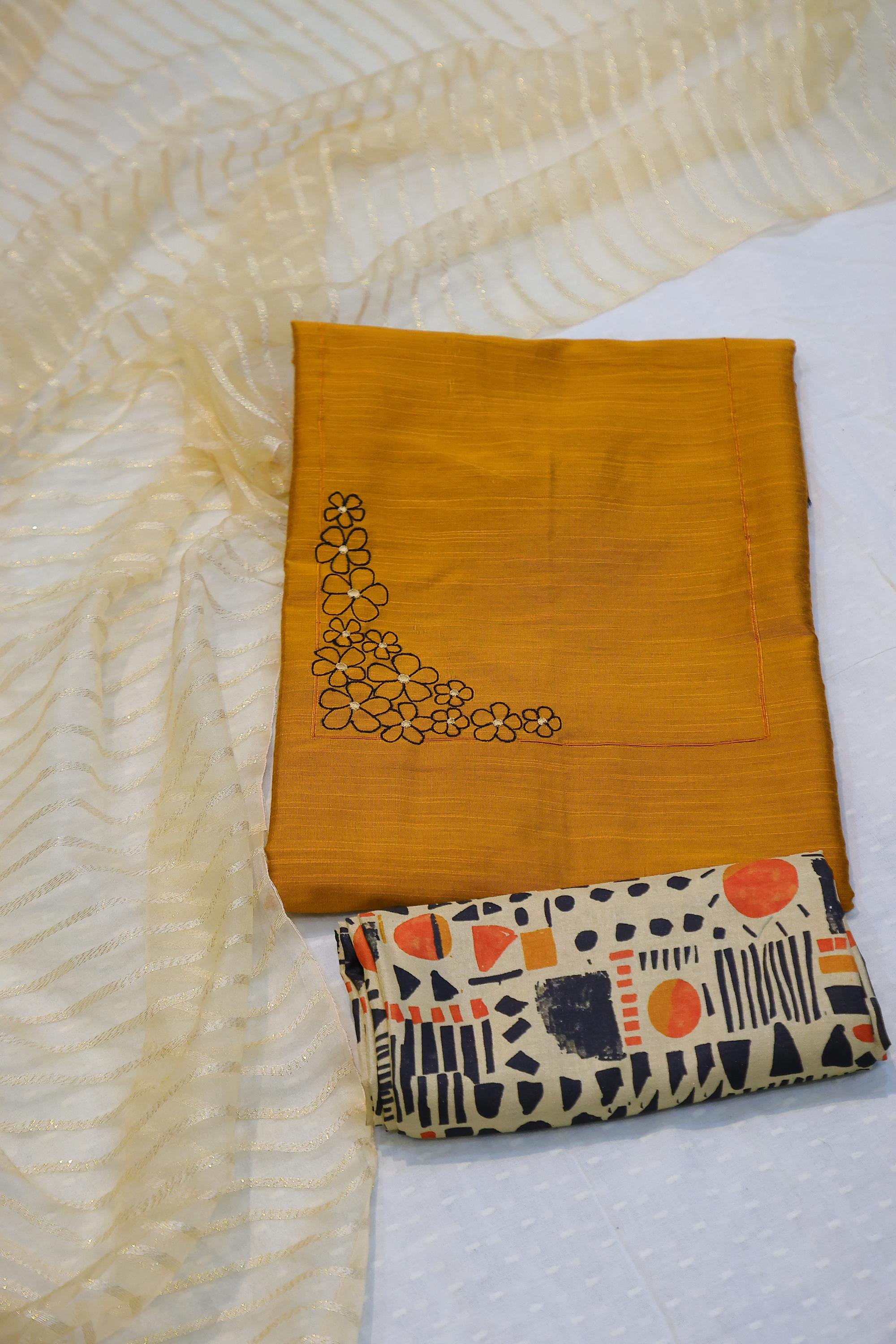 Cotton Silk 3 Piece Unstitched Set -13