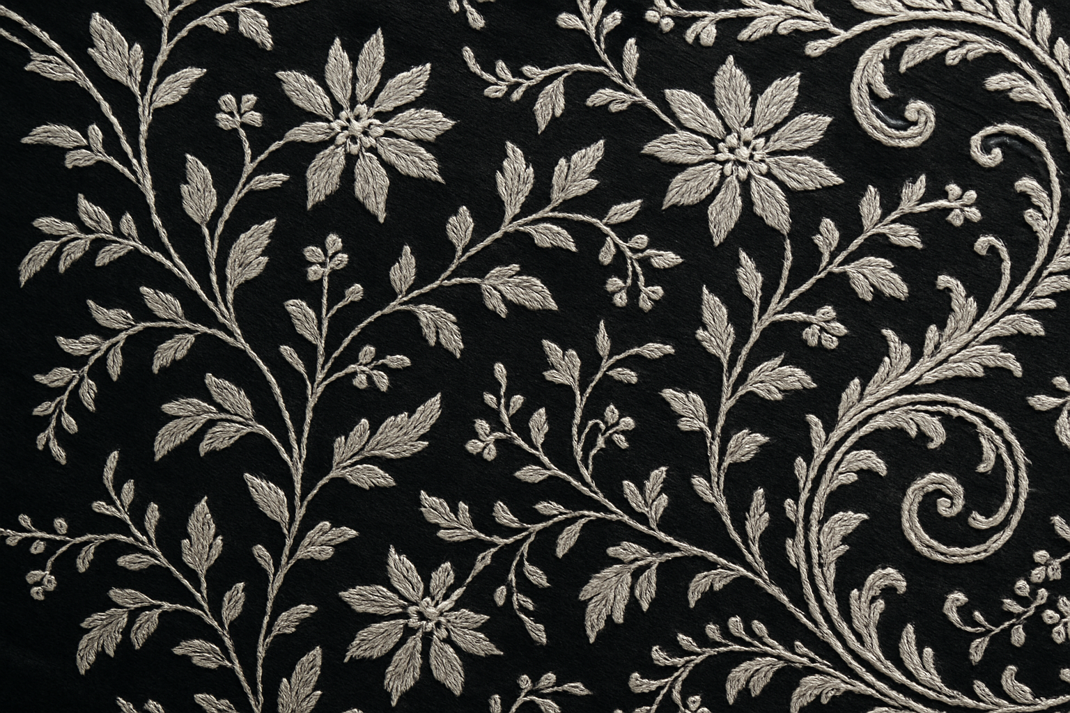 create a fabric with black color and white embroidery