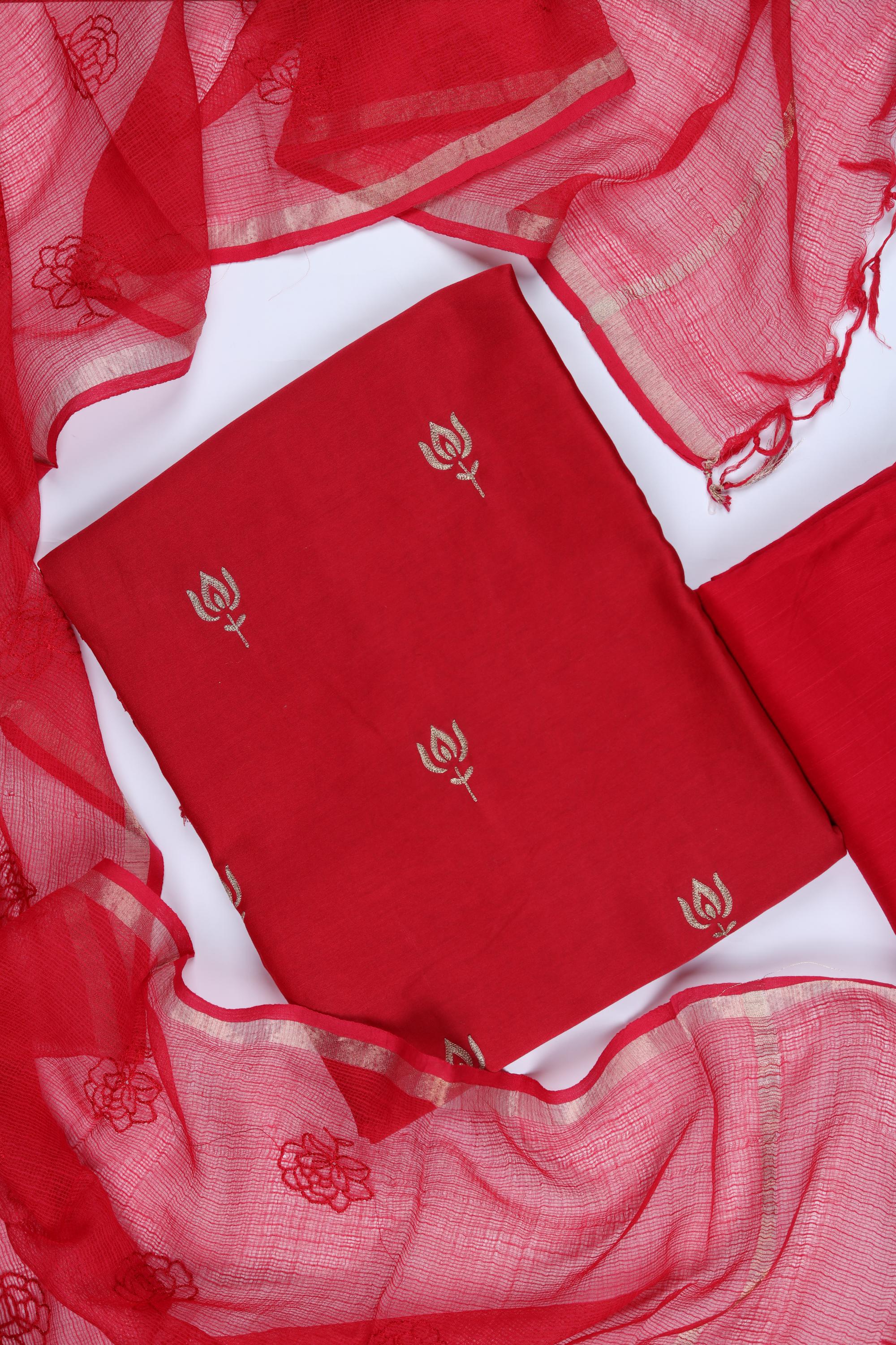 Chanderi 3 Piece Unstitched Set - Classic Ethnic Style