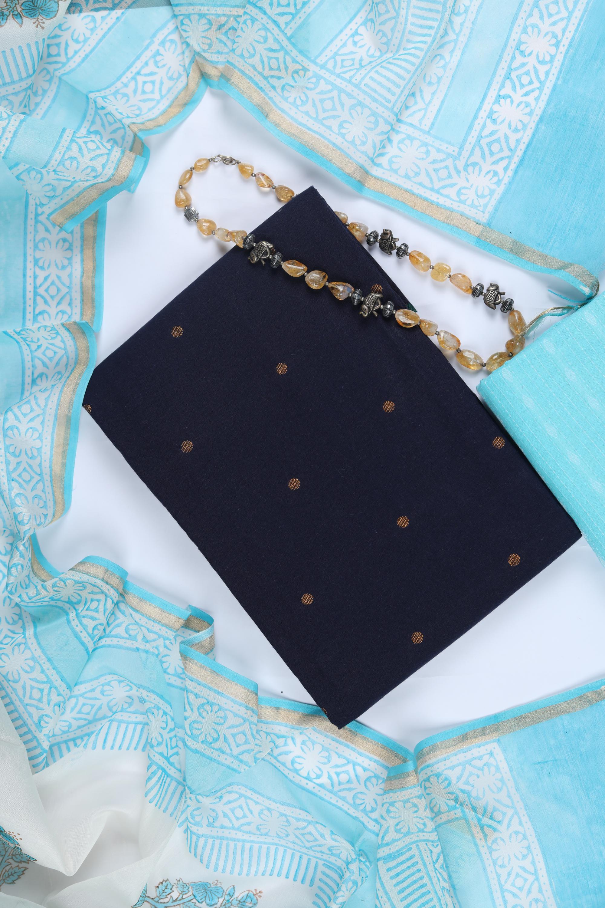 Handloom Cotton 3 Piece Unstitched Set - Traditional Wear