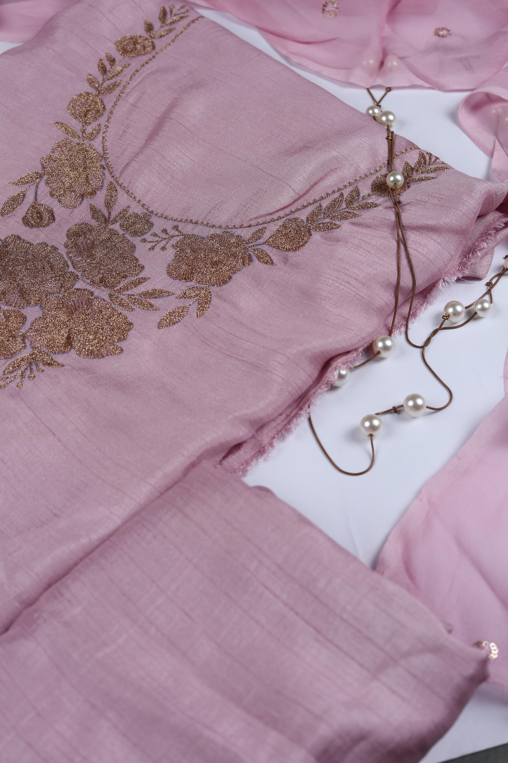 Embroidered Naysa Silk 3 Piece Unstitched Set - Traditional Ethnic Wear