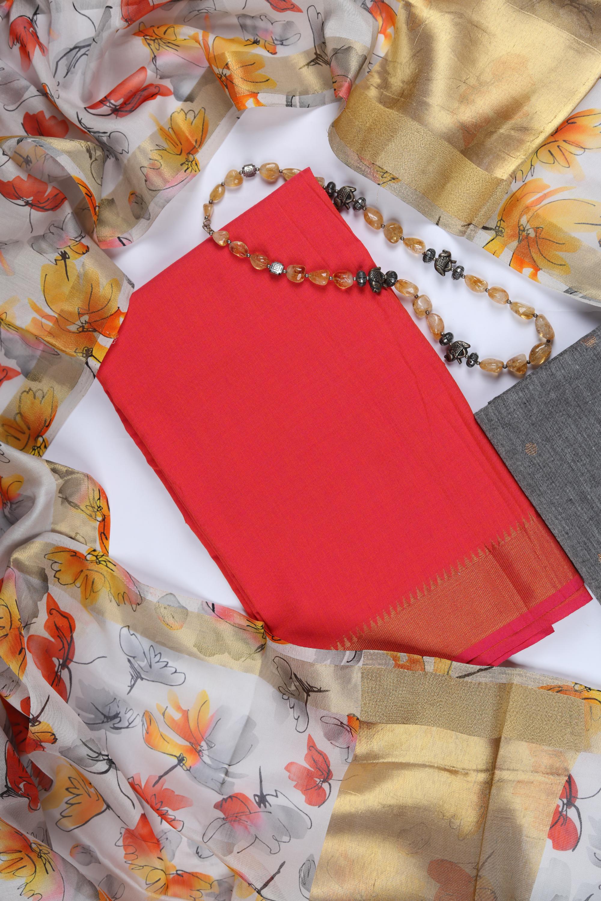 Handloom Cotton 3 Piece Unstitched Set - Traditional Wear