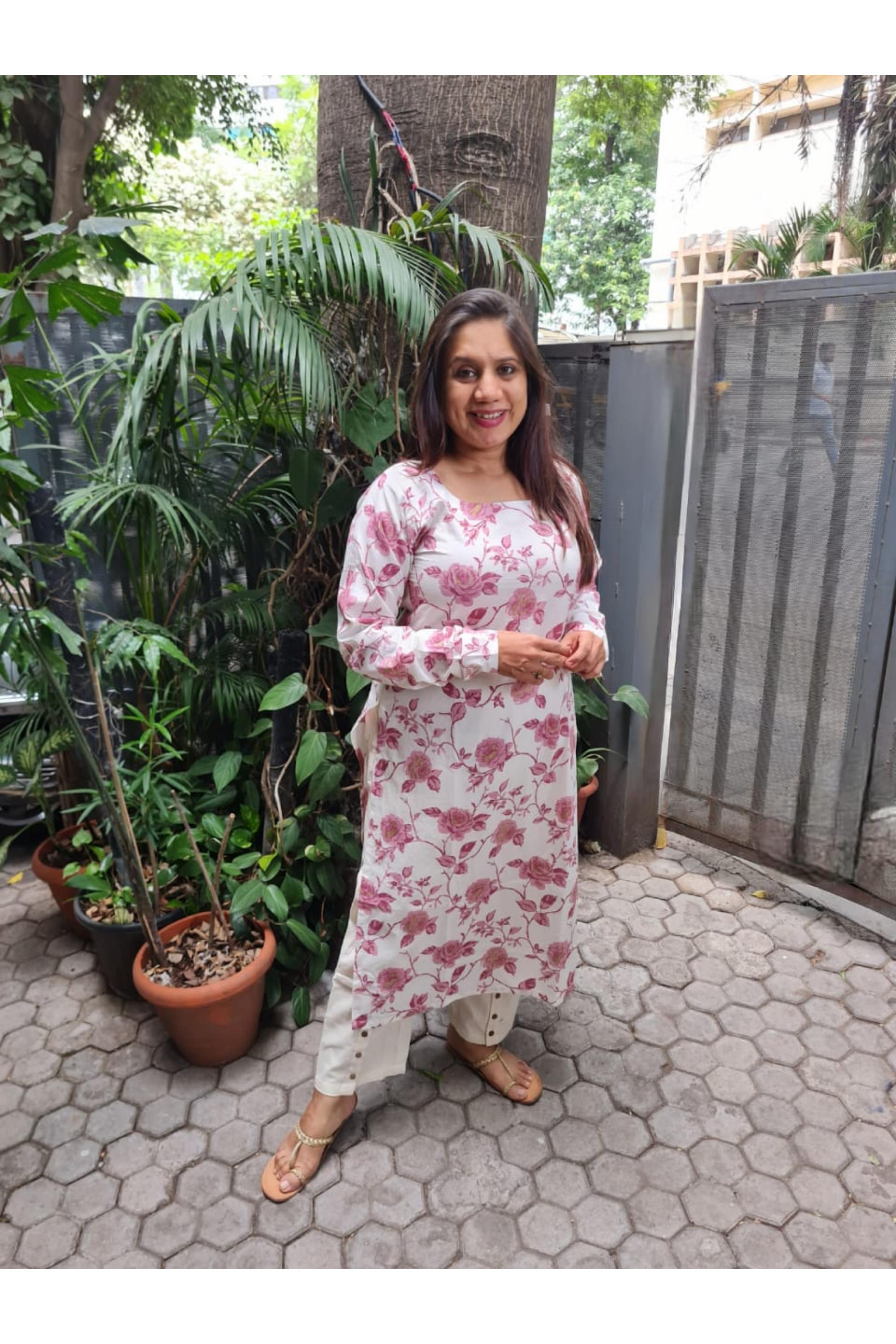 Classic Floral Cotton Kurti Ready-to-Wear – Elegant Ethnic Design D2