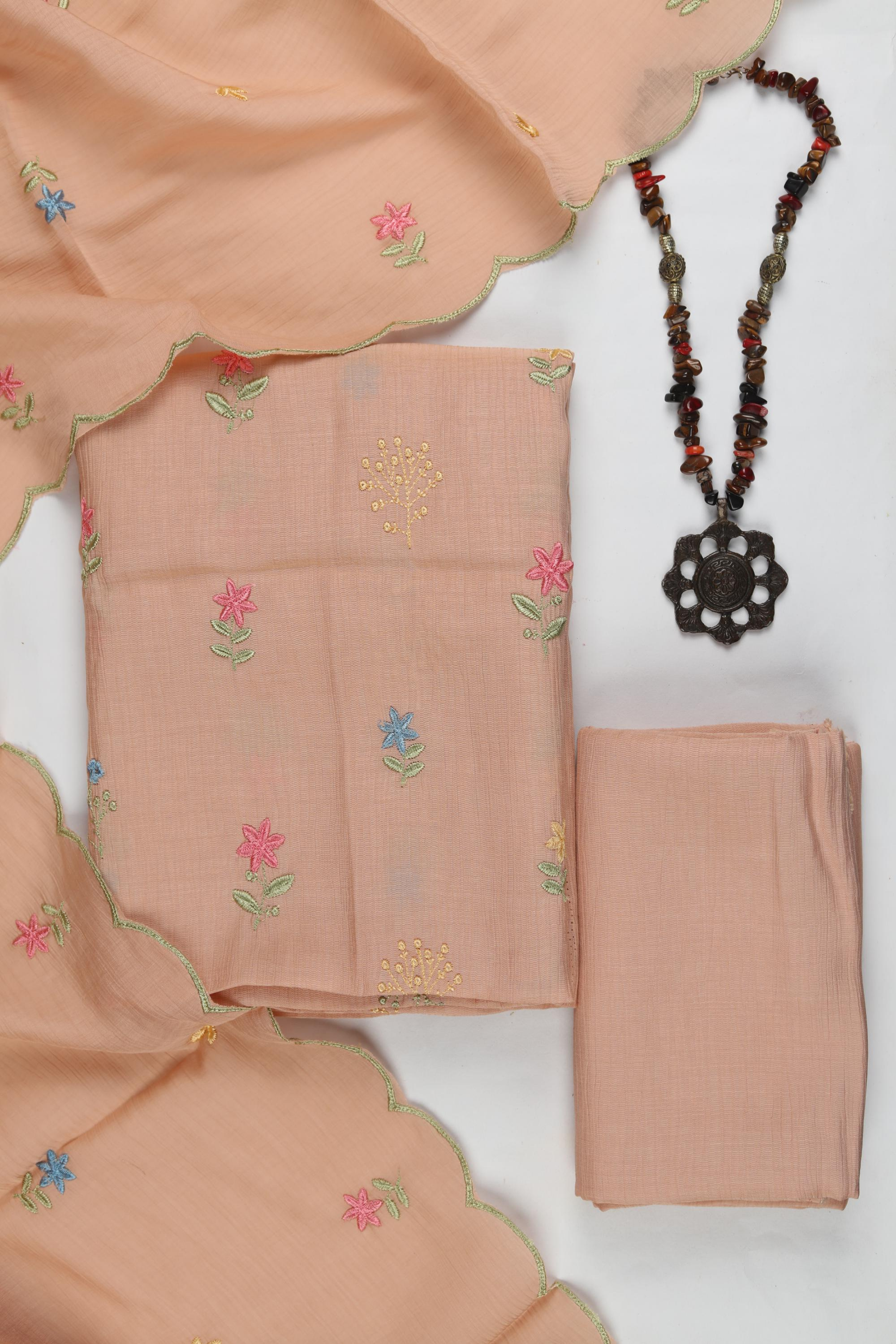 Classic French Crepe 3 Piece Unstitched Set - Floral Print