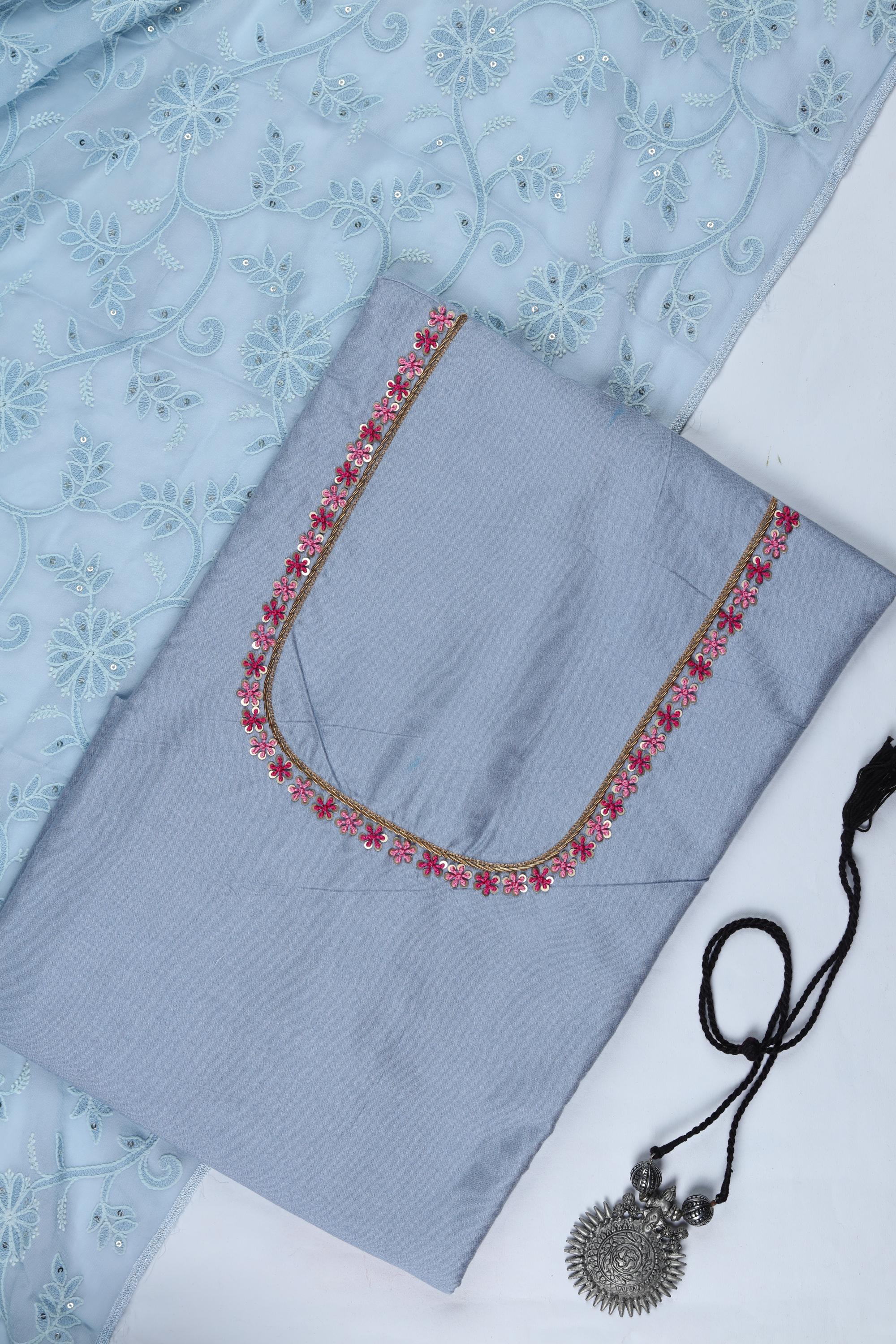 Cotton  Silk with  Georgette Dupatta Set -10