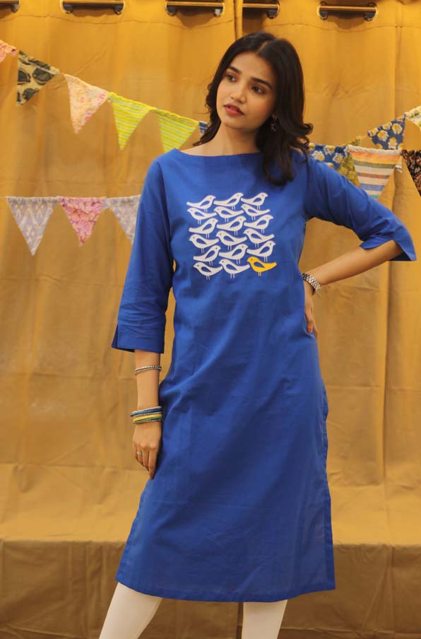 Embroidered Kurta Birds different Yellow