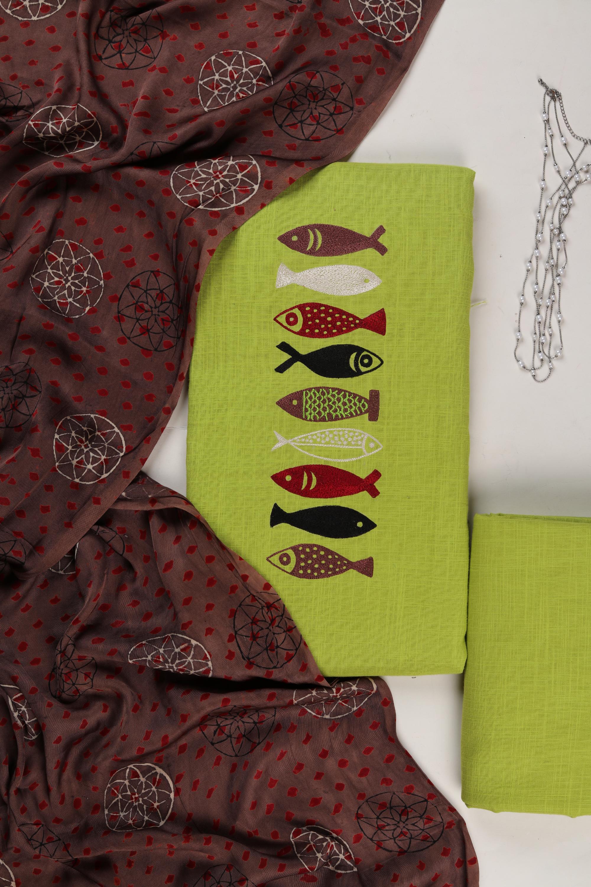 Slub Cotton set with modal Silk Dupatta-01