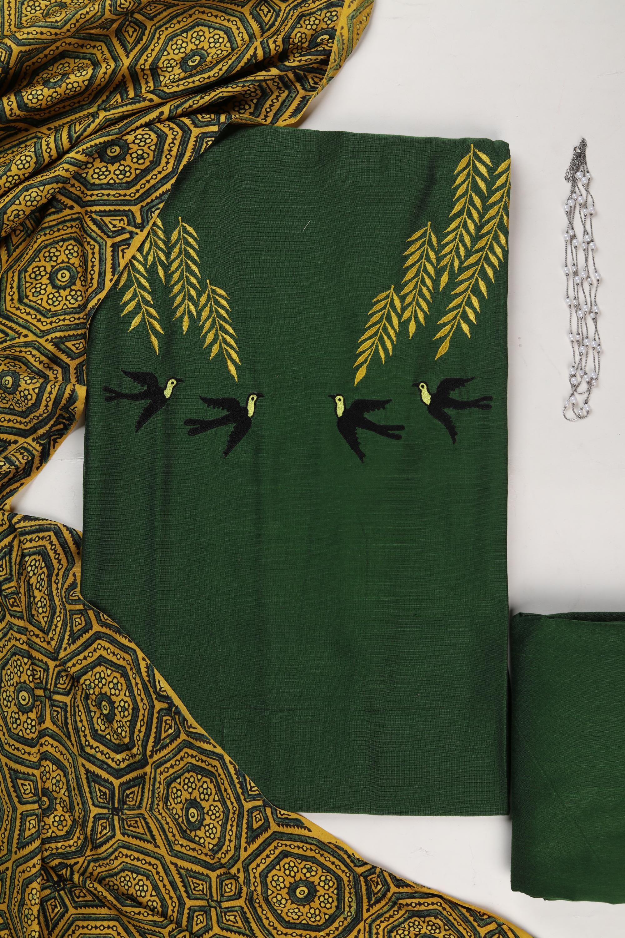 Slub Cotton set with modal Silk Dupatta-03