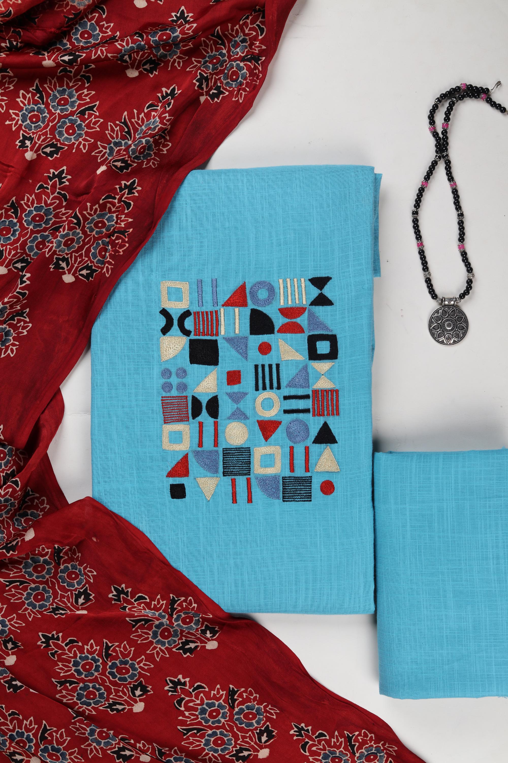 Slub Cotton set with modal Silk Dupatta-04