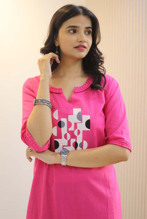 Embroidered Kurta Geometry on Pink