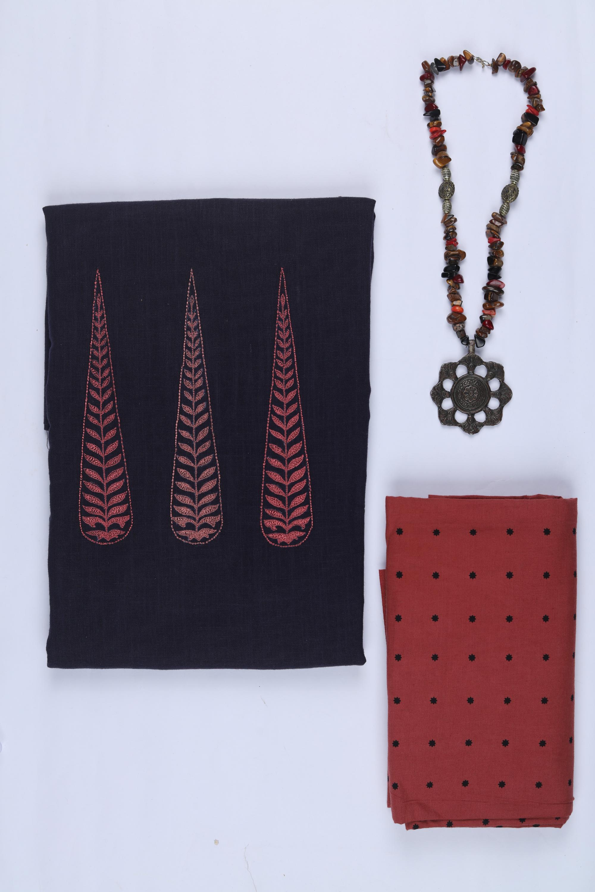 Cotton 2 Piece Unstitched Kurta & Bttom Set – Traditional Design-004