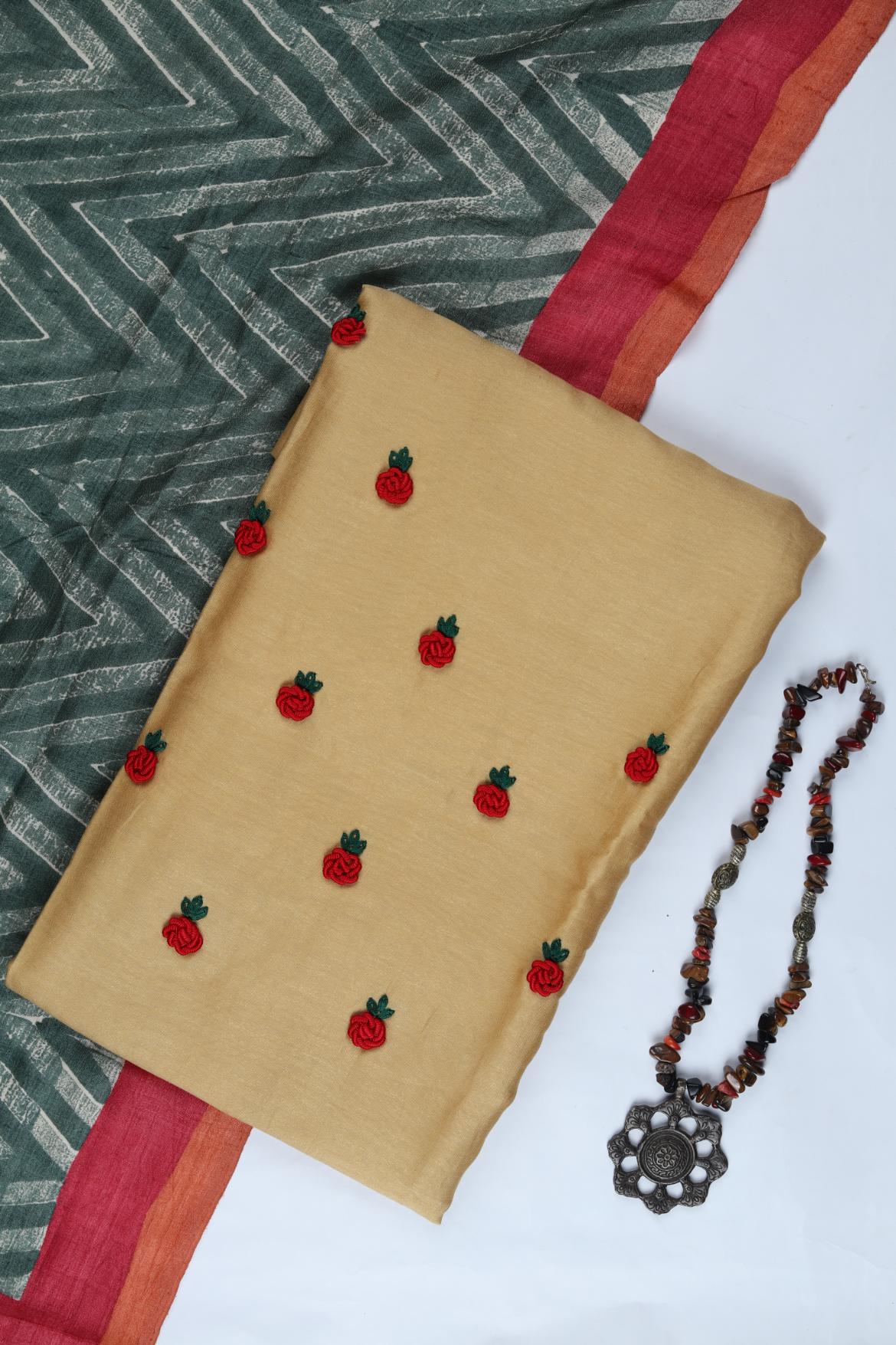 Chanderi  Embroidered Set