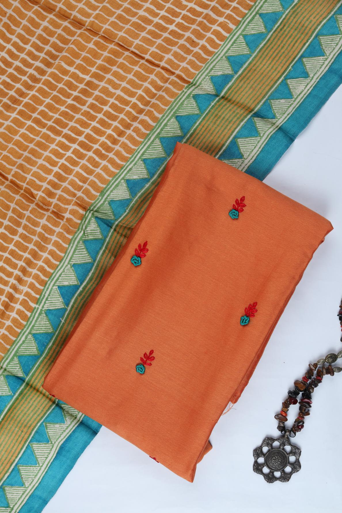 Chanderi  Embroidered Set