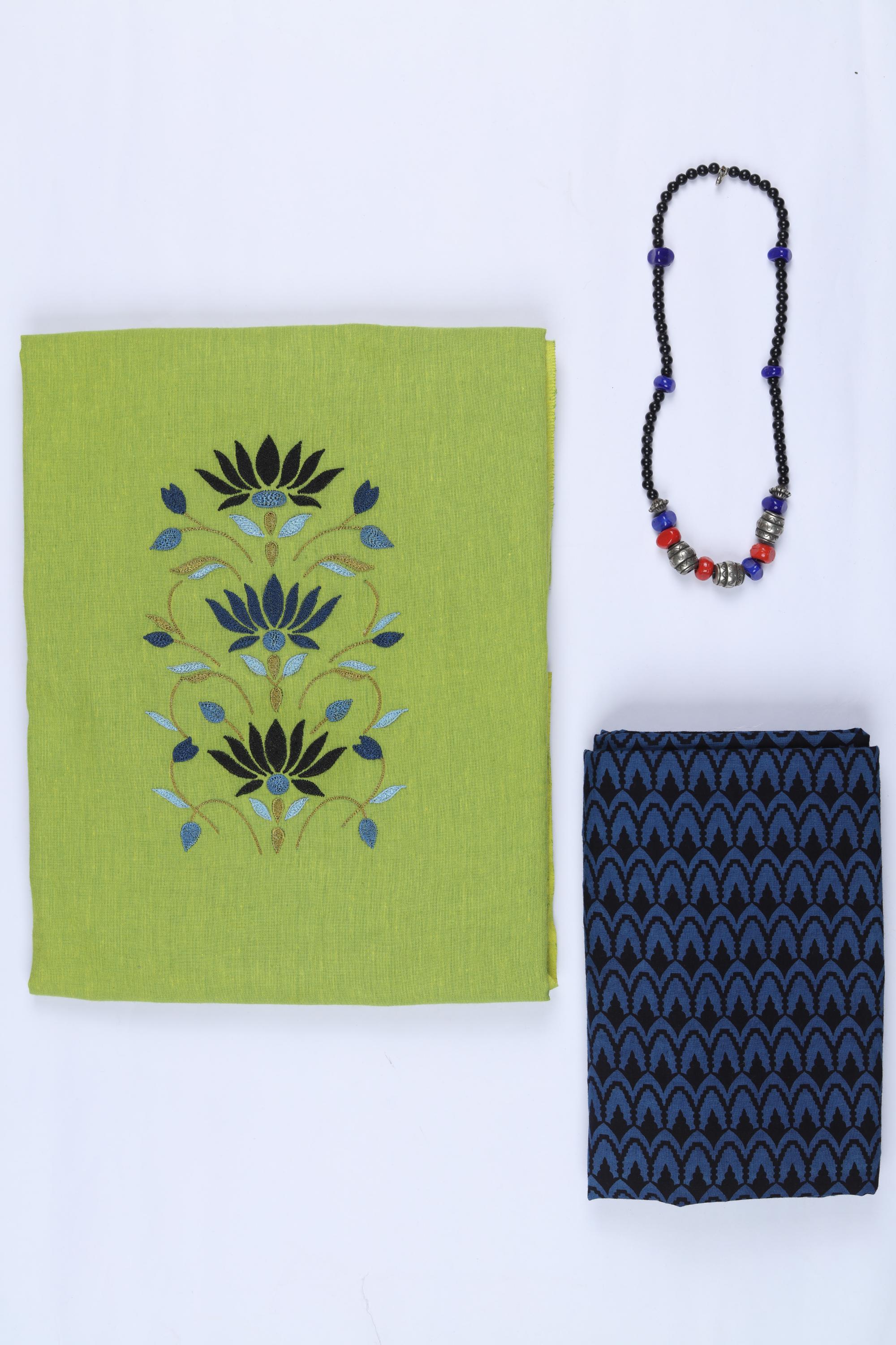 Cotton 2 Piece Unstitched Kurta & Bttom Set – Traditional Design-011