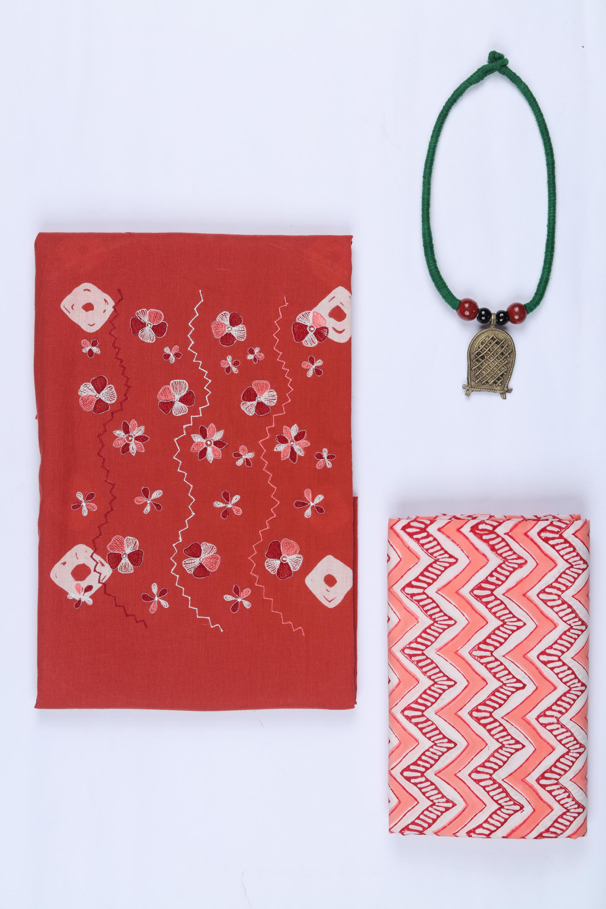 Cotton 2 Piece Unstitched Kurta & Bttom Set – Traditional Design-014