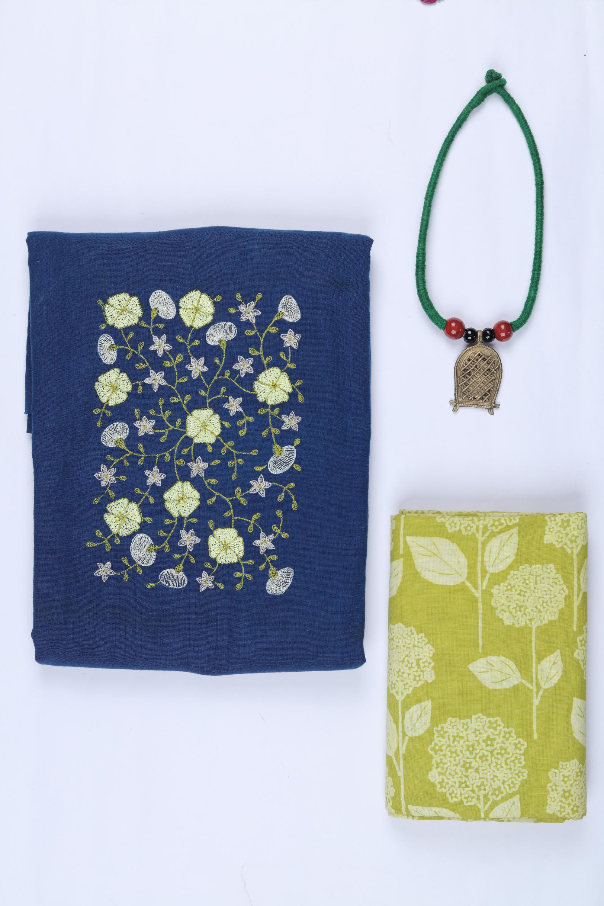 Cotton 2 Piece Unstitched Kurta & Bttom Set – Traditional Design-019