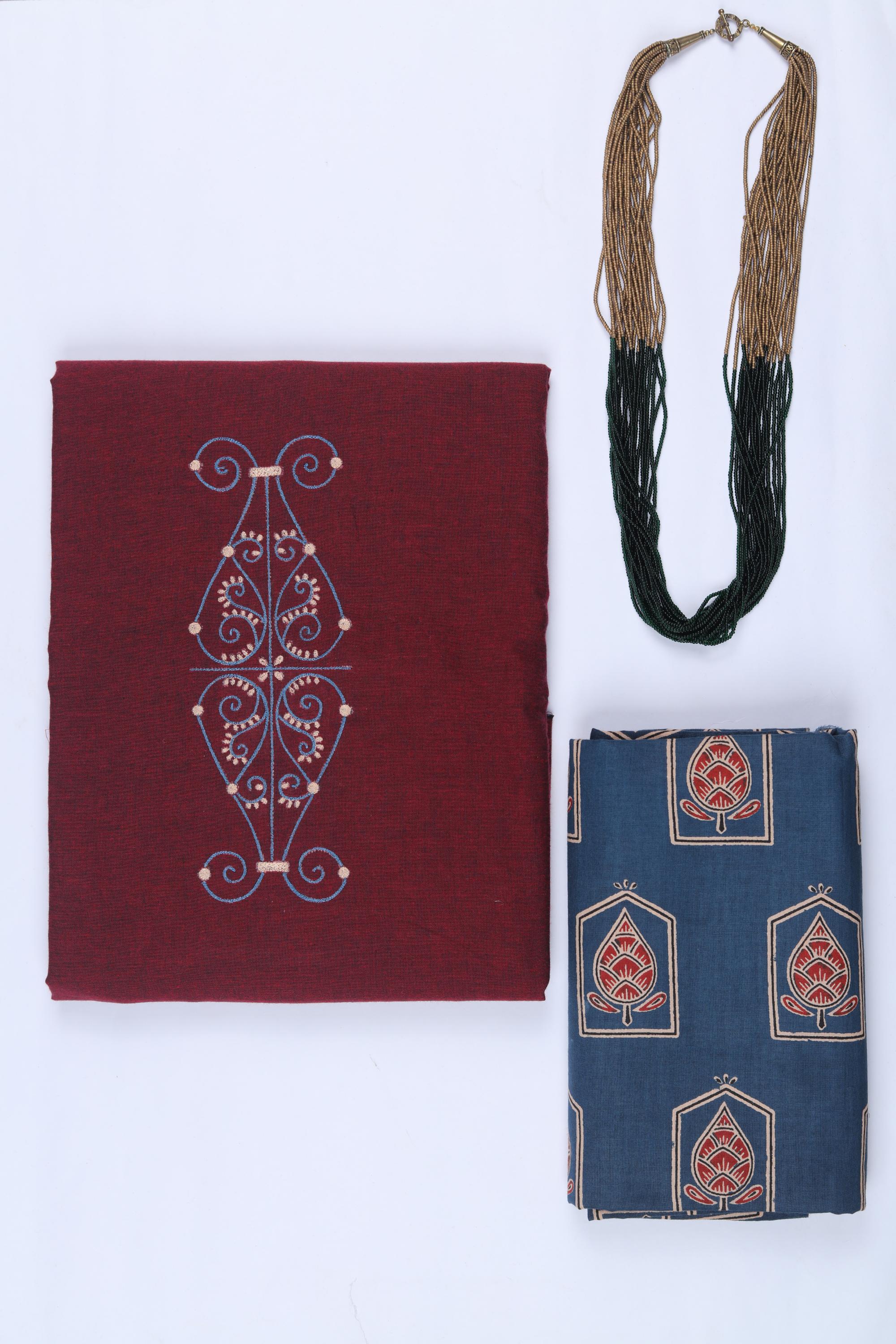 Cotton 2 Piece Unstitched Kurta & Bttom Set – Traditional Design-016