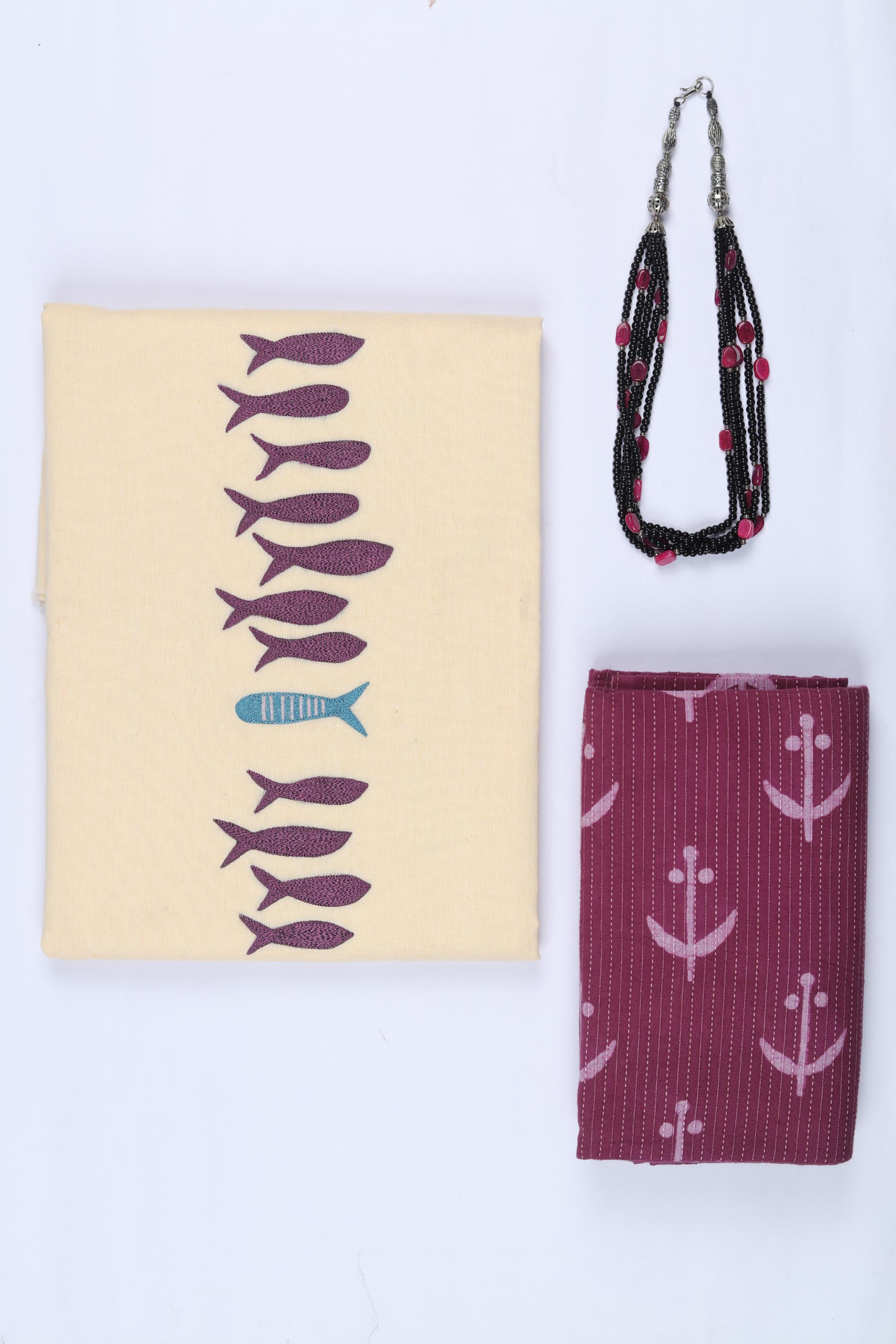 Cotton 2 Piece Unstitched Kurta & Bttom Set – Traditional Design-021