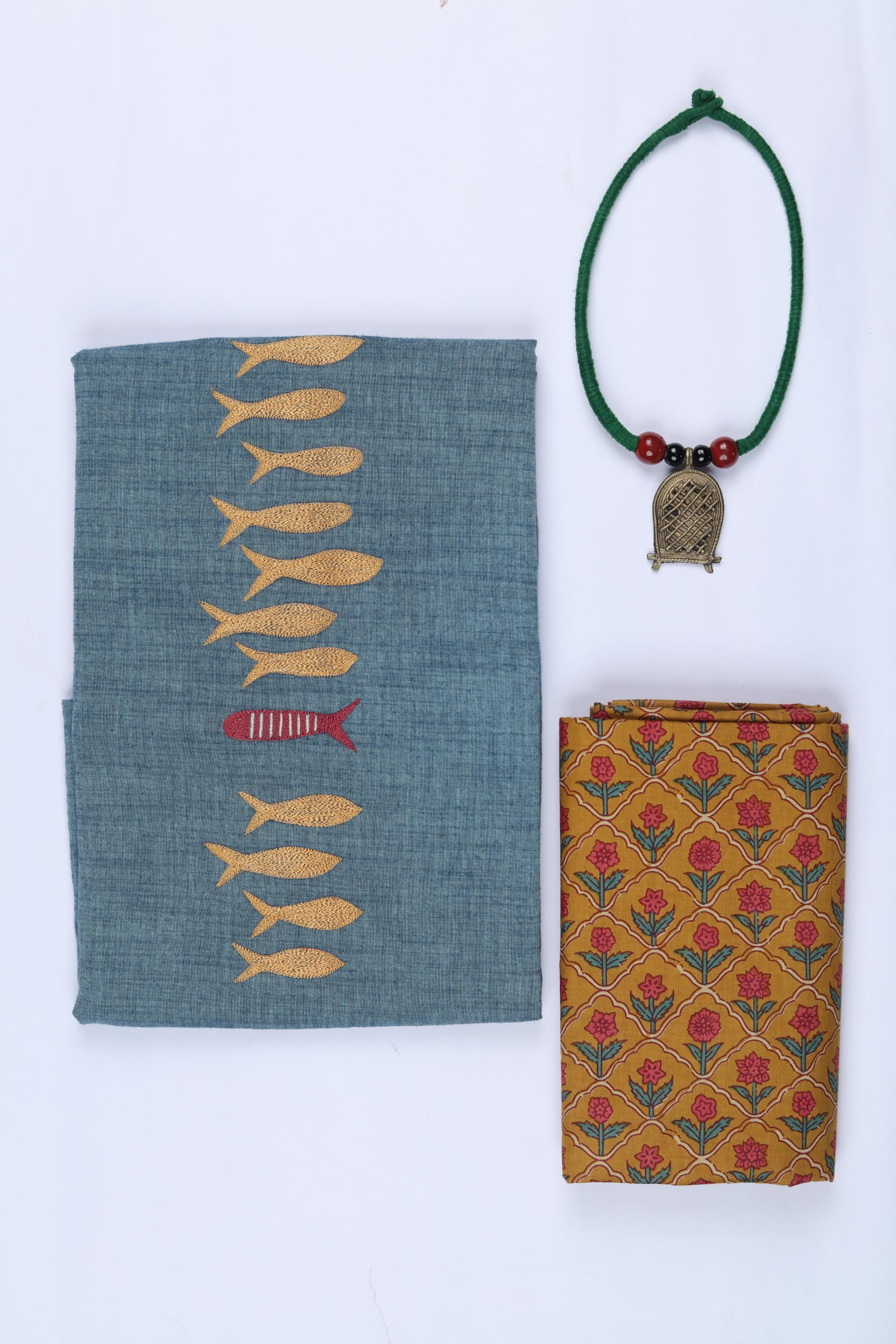Cotton 2 Piece Unstitched Kurta & Bttom Set – Traditional Design-020