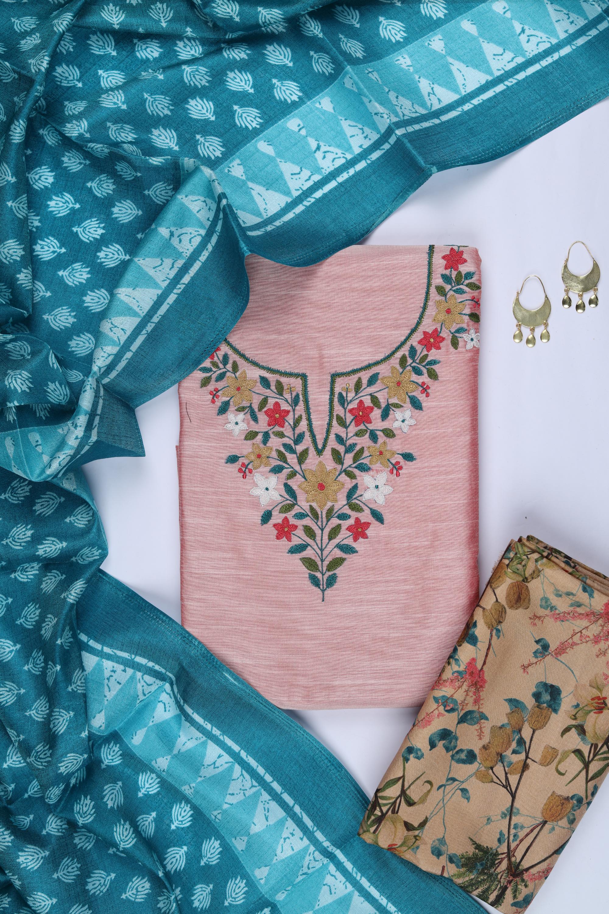 Cotton Silk 3 Piece Unstitched Set -163