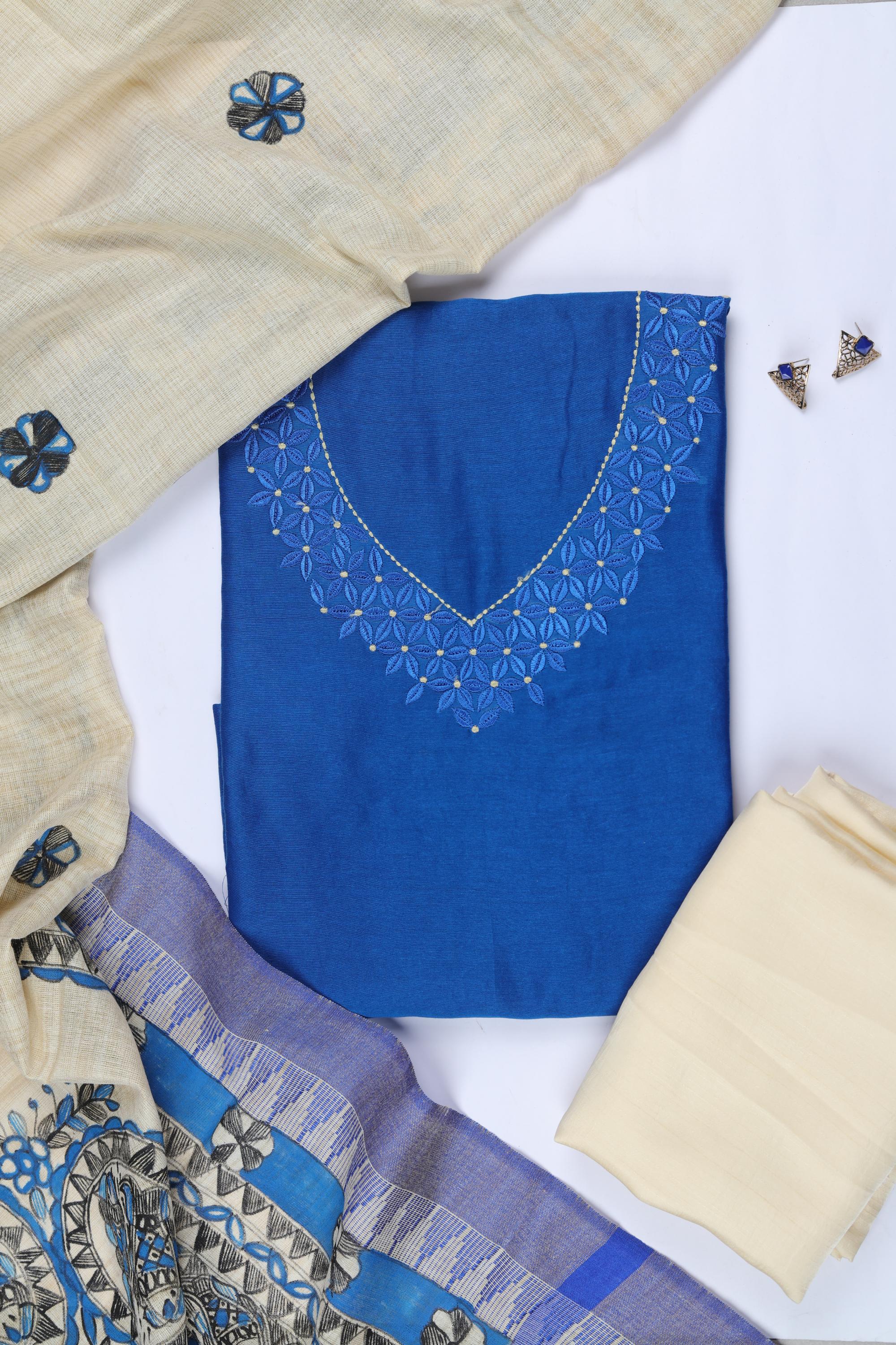 Chanderi Silk 3 Piece Unstitched Set -165