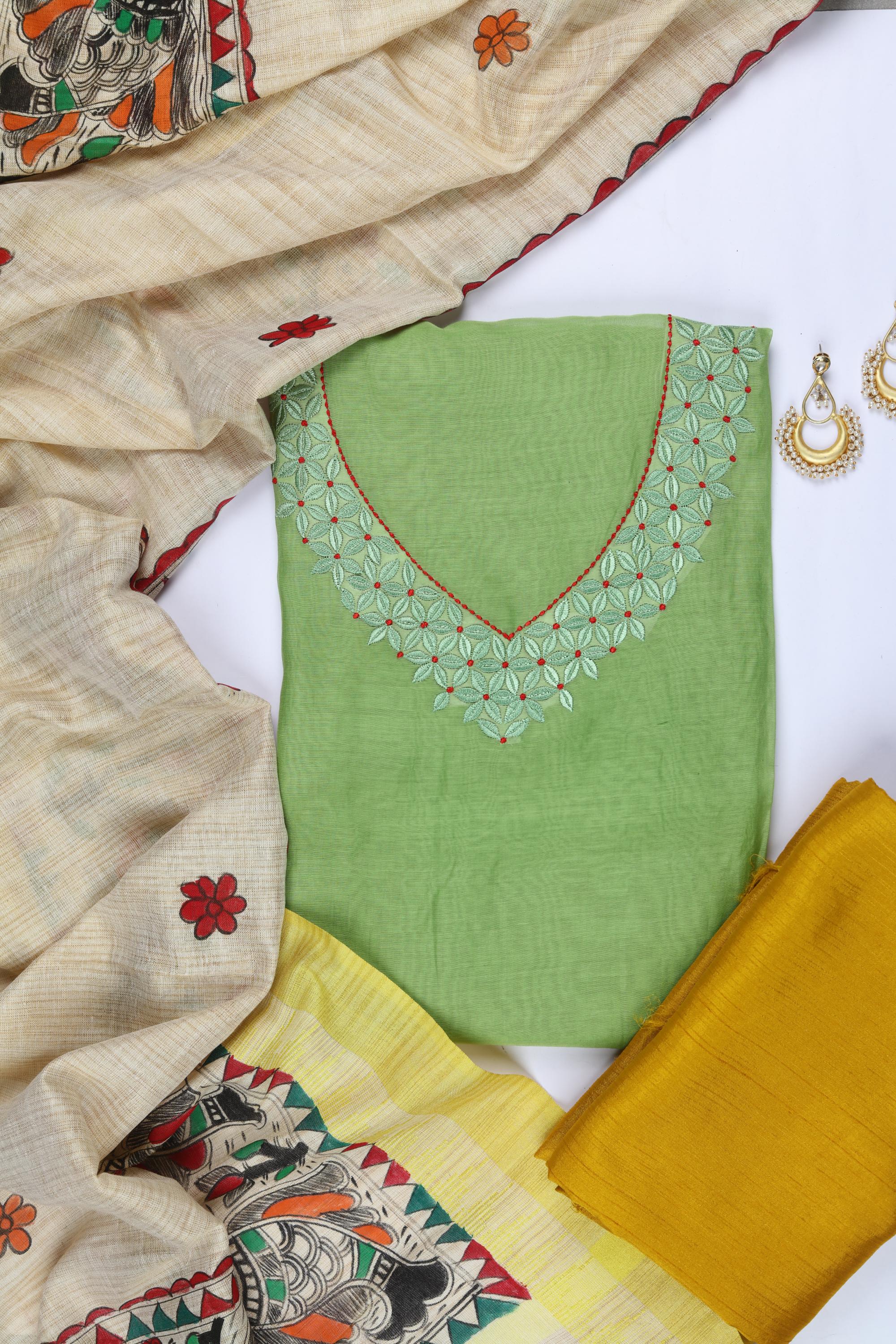 Chanderi Silk 3 Piece Unstitched Set -166