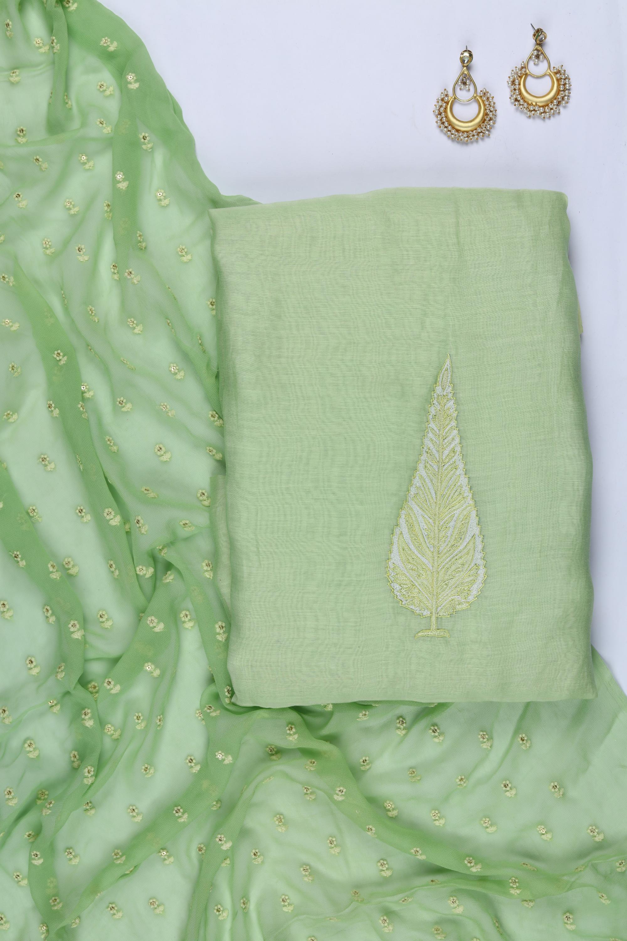 Chanderi Silk 3 Piece Unstitched Set -169