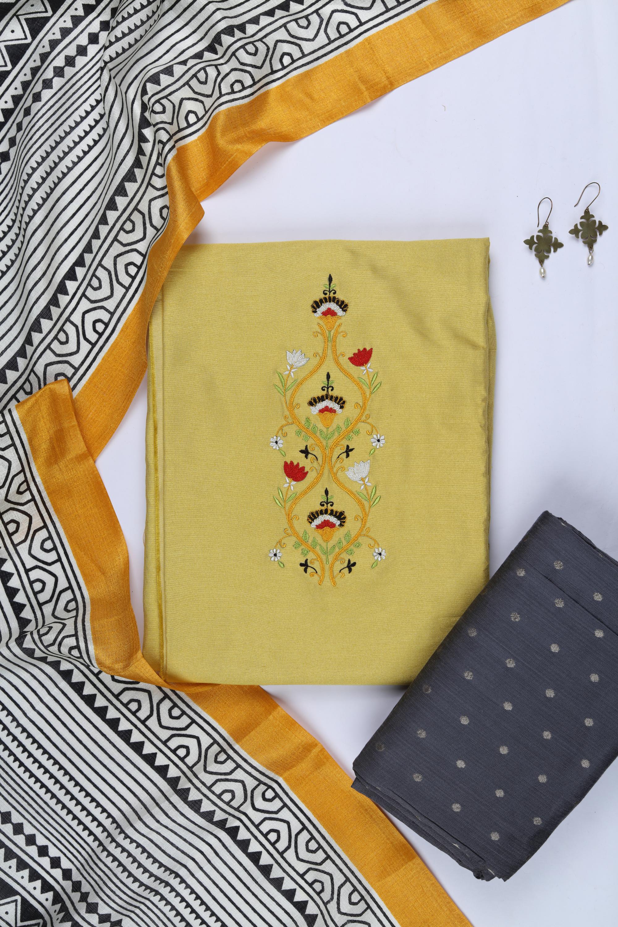 Cotton Silk 3 Piece Unstitched Set -170