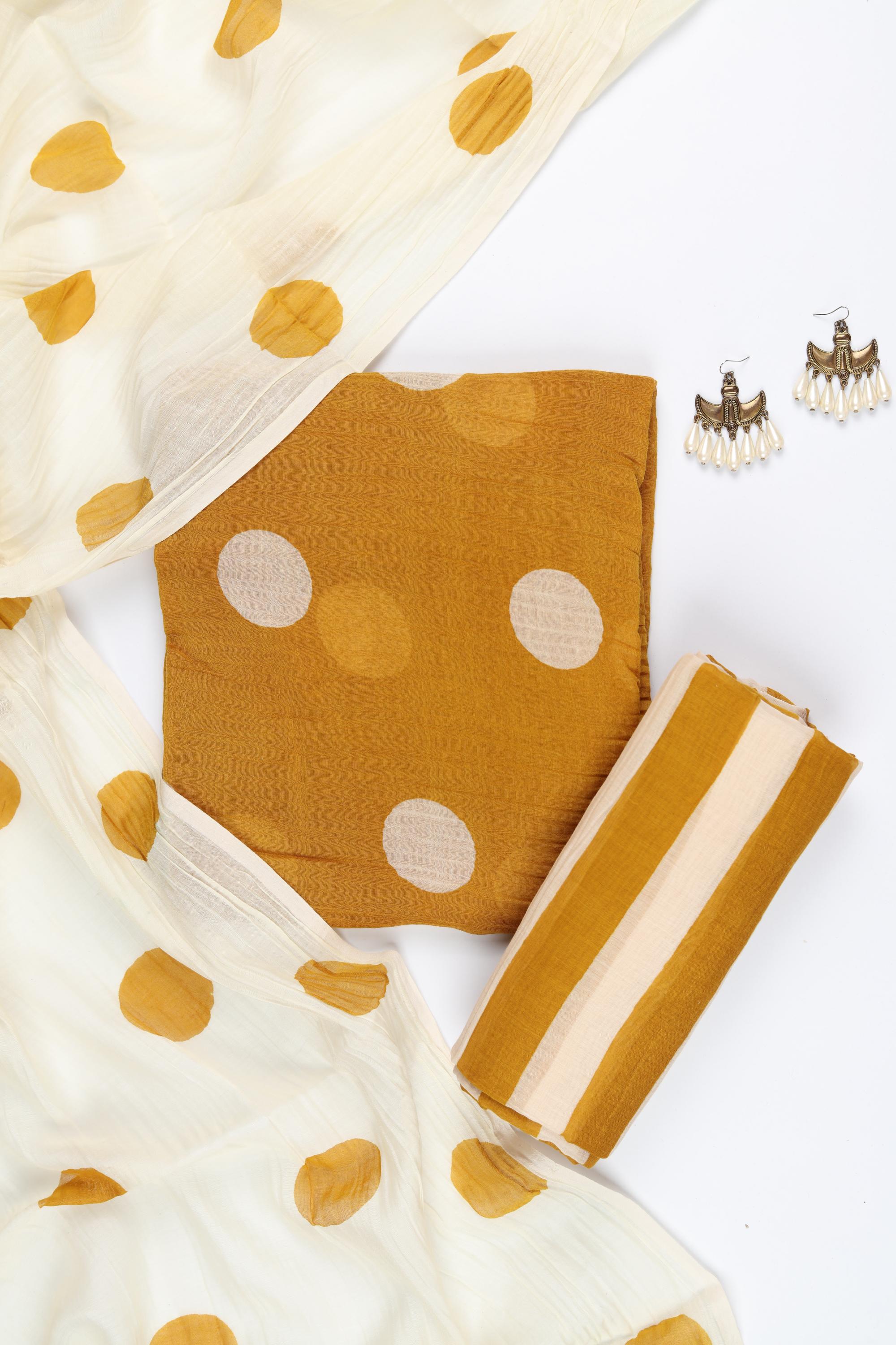 Mull Chanderi Silk 3 Piece Unstitched Set -174