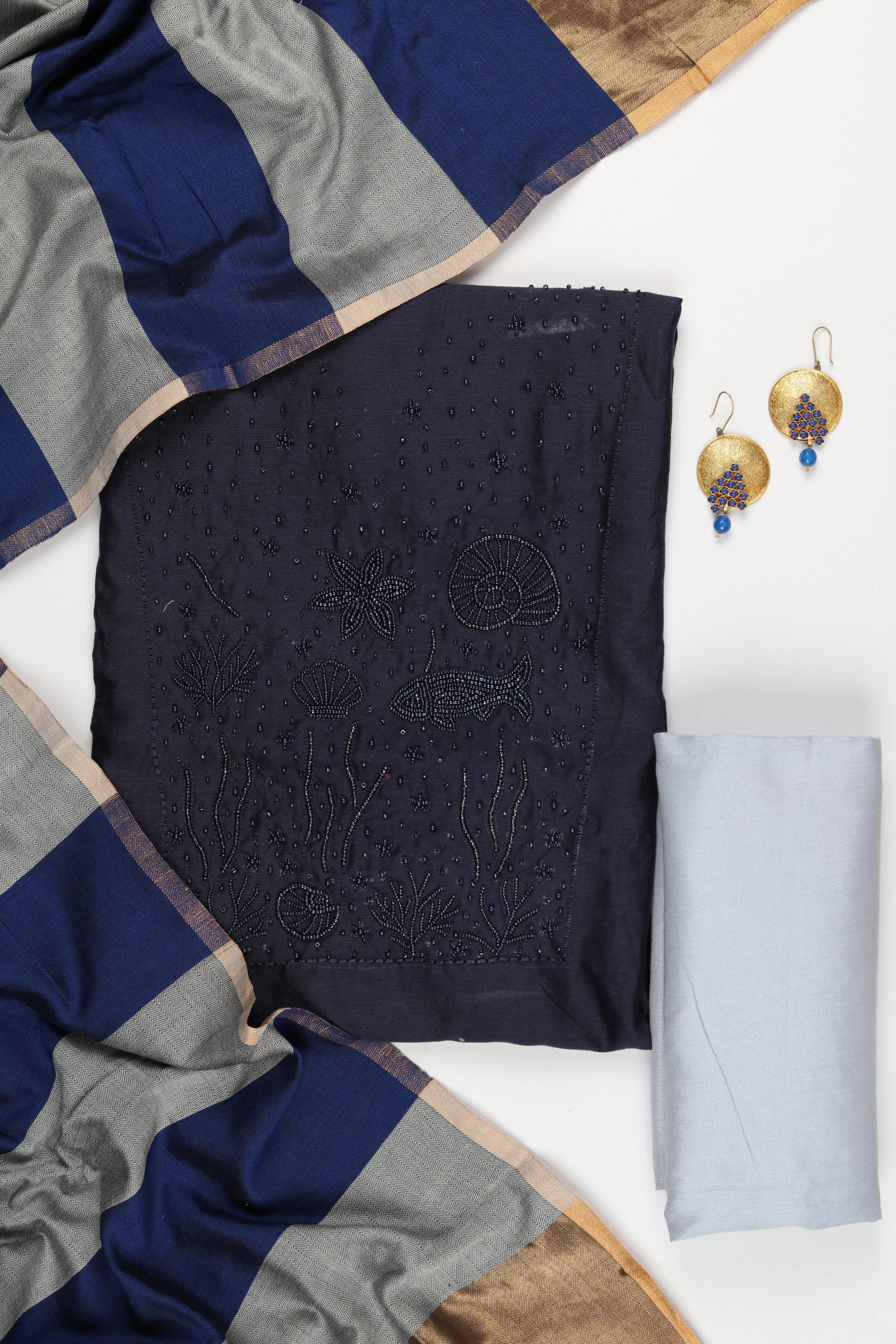 Chanderi Silk 3 Piece Unstitched Set -181
