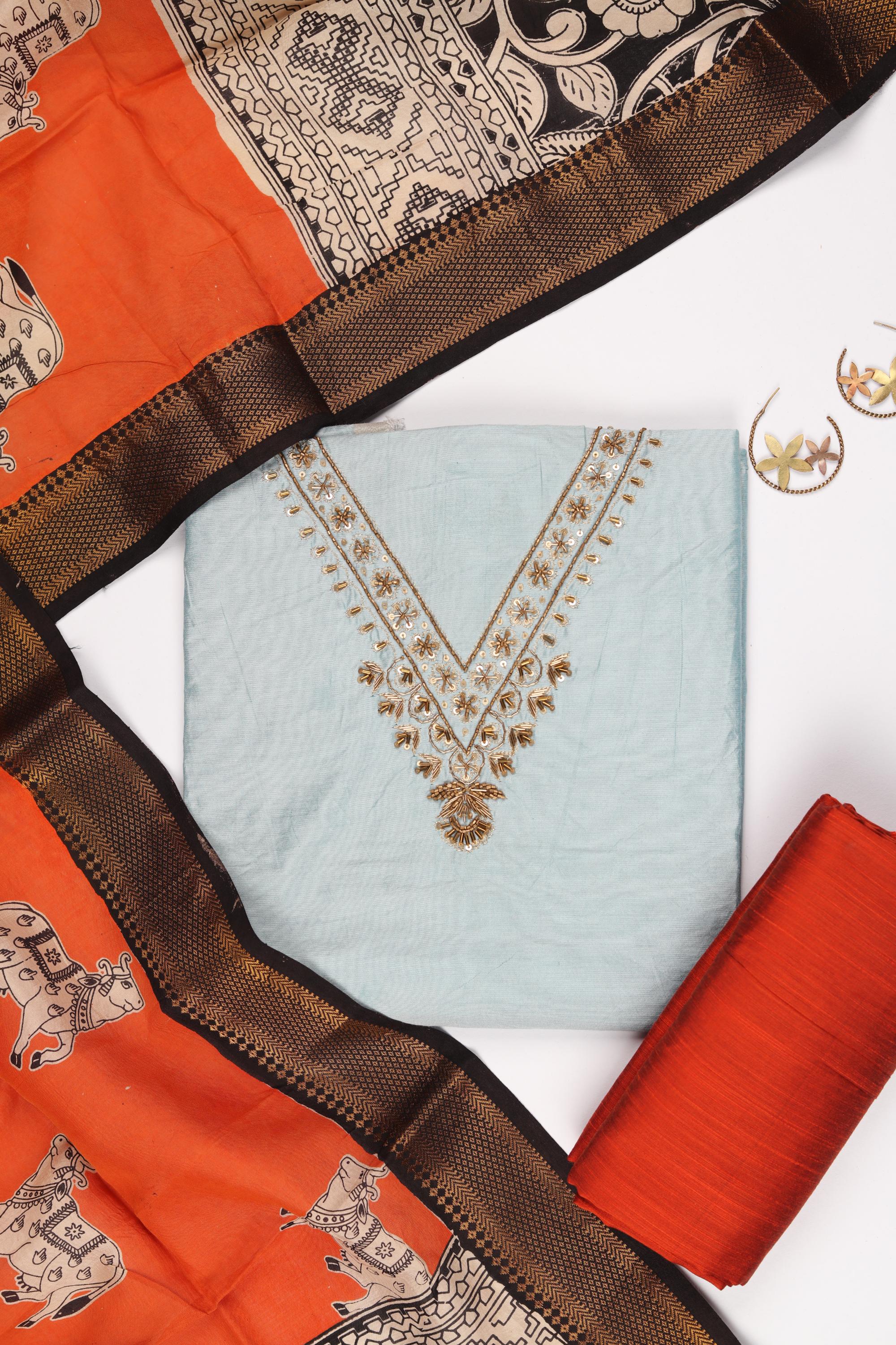 Cotton Silk 3 Piece Unstitched Set -190