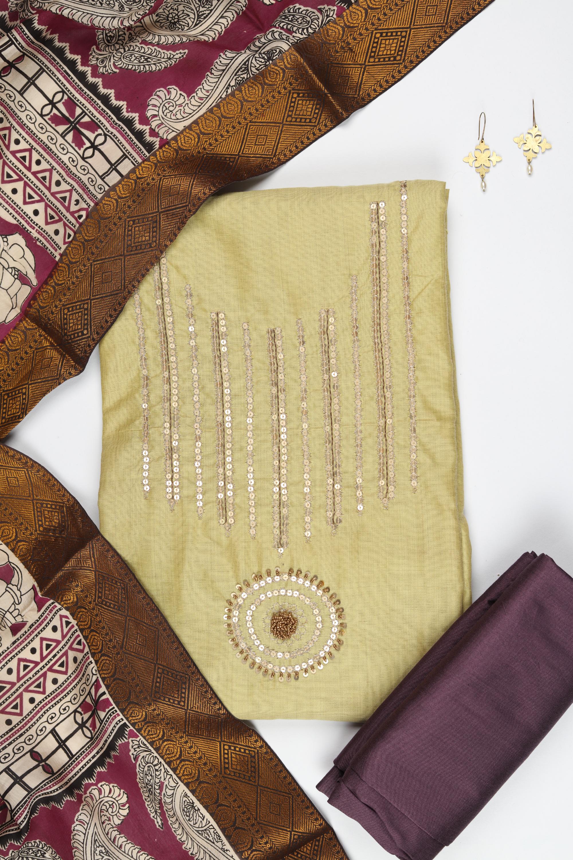 Cotton Silk 3 Piece Unstitched Set -196