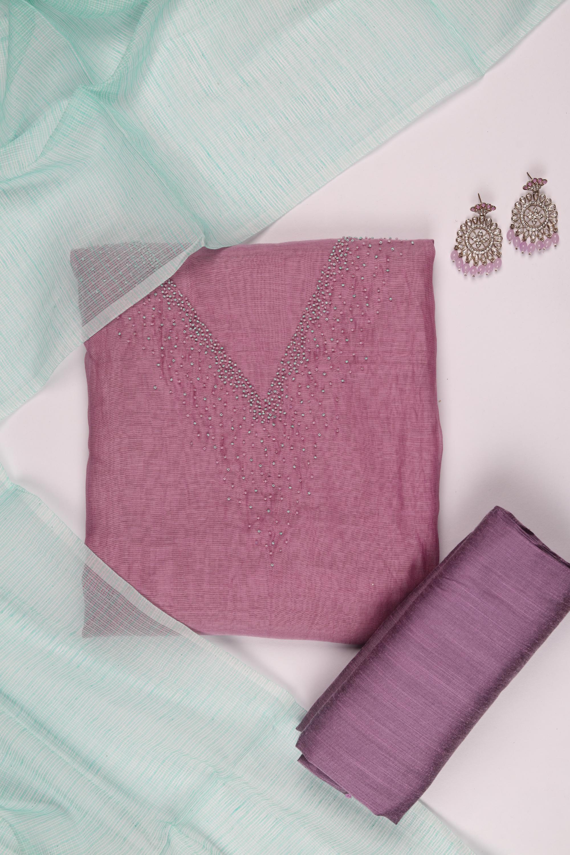 Chanderi Silk 3 Piece Unstitched Set -204