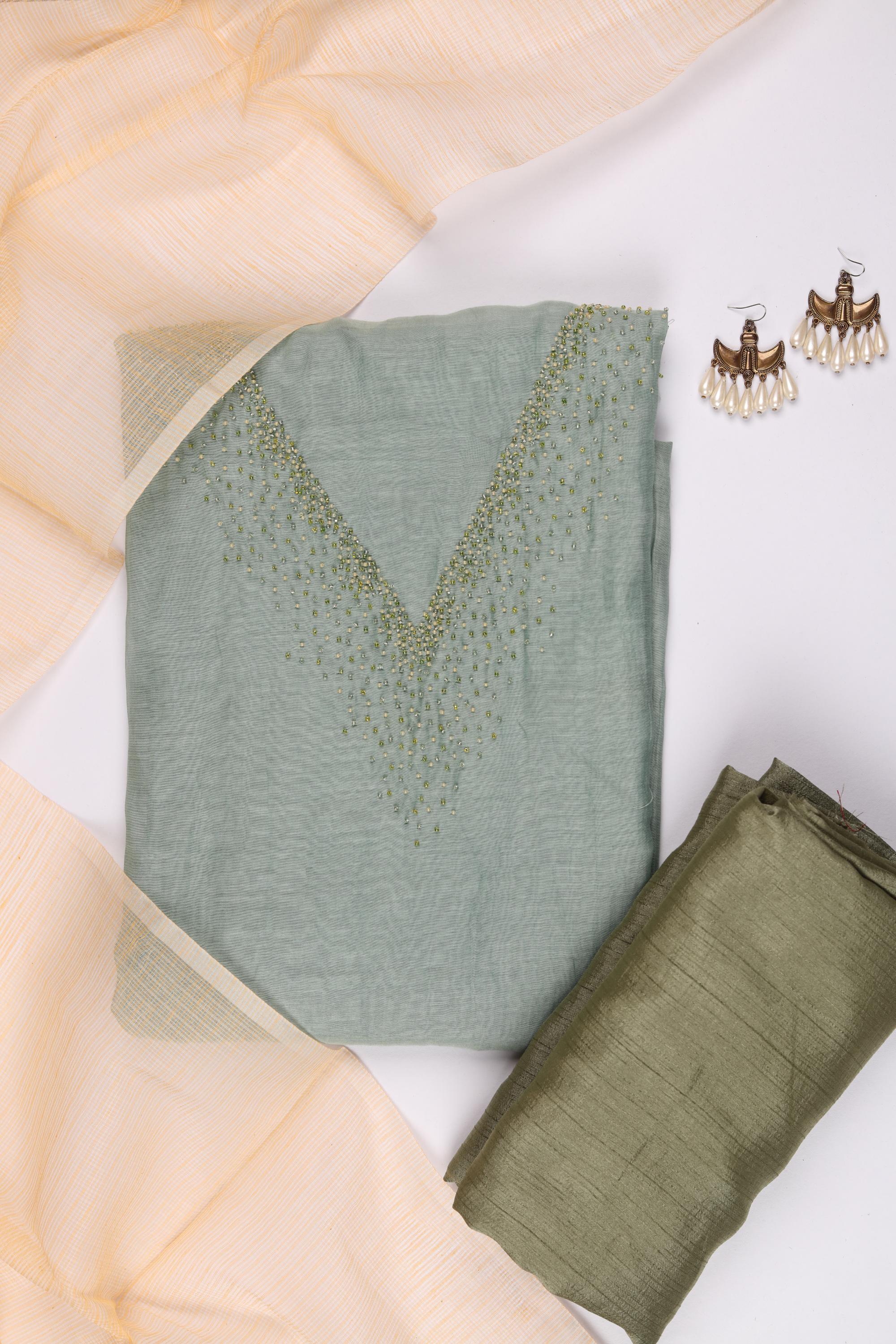 Chanderi Silk 3 Piece Unstitched Set -205