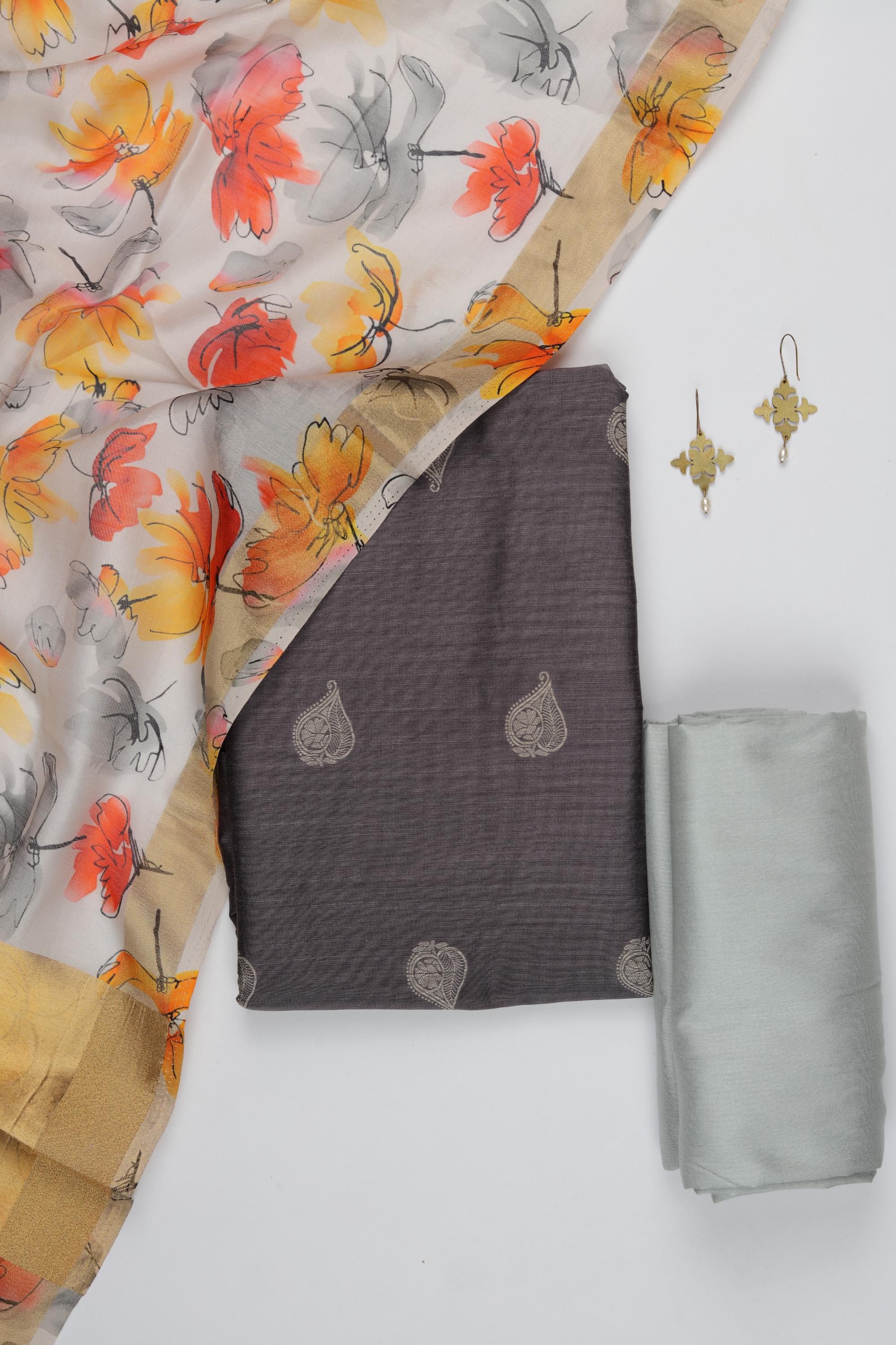 Cotton Silk 3 Piece Unstitched Set -217