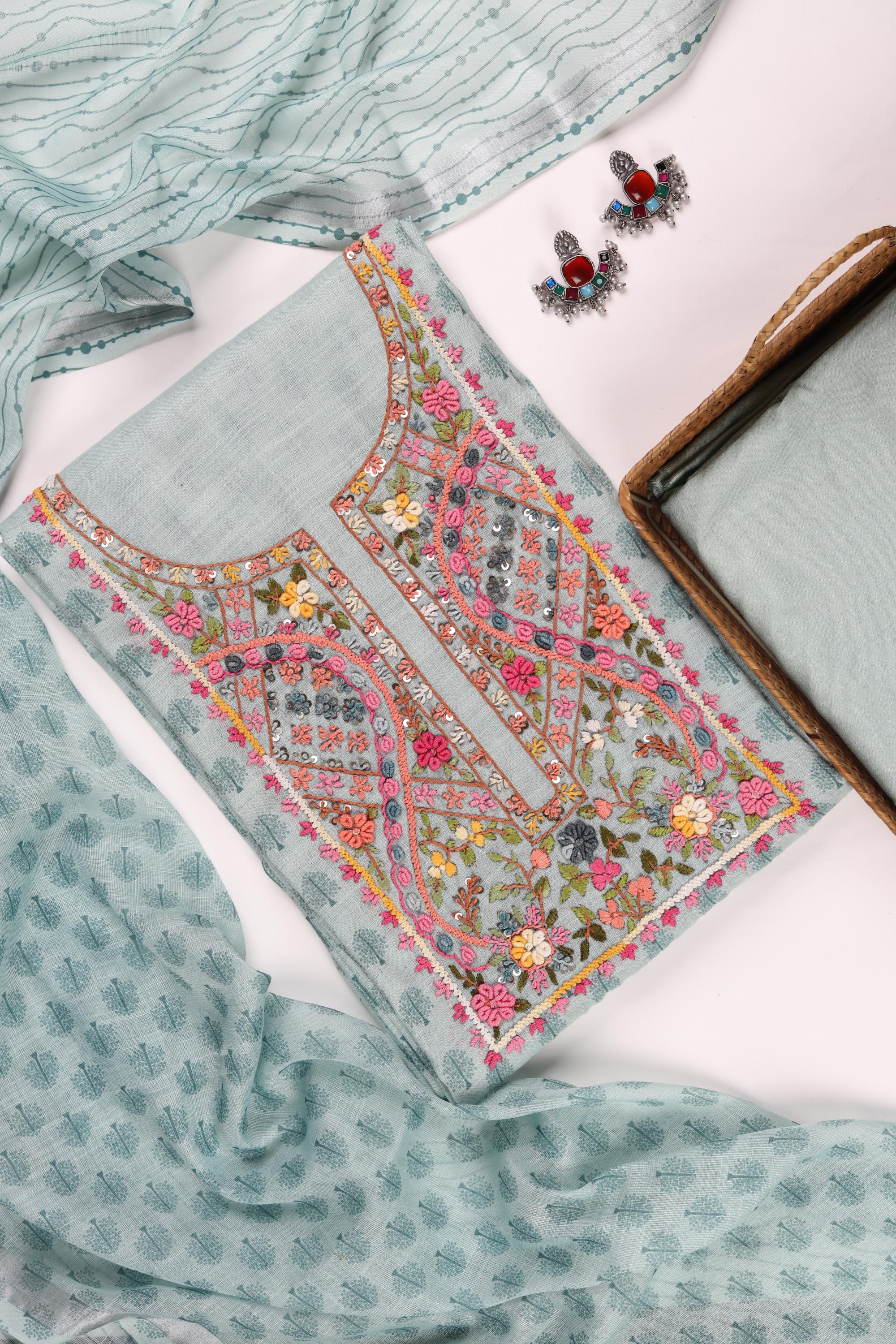 Semi Linen Embroidered Set-1