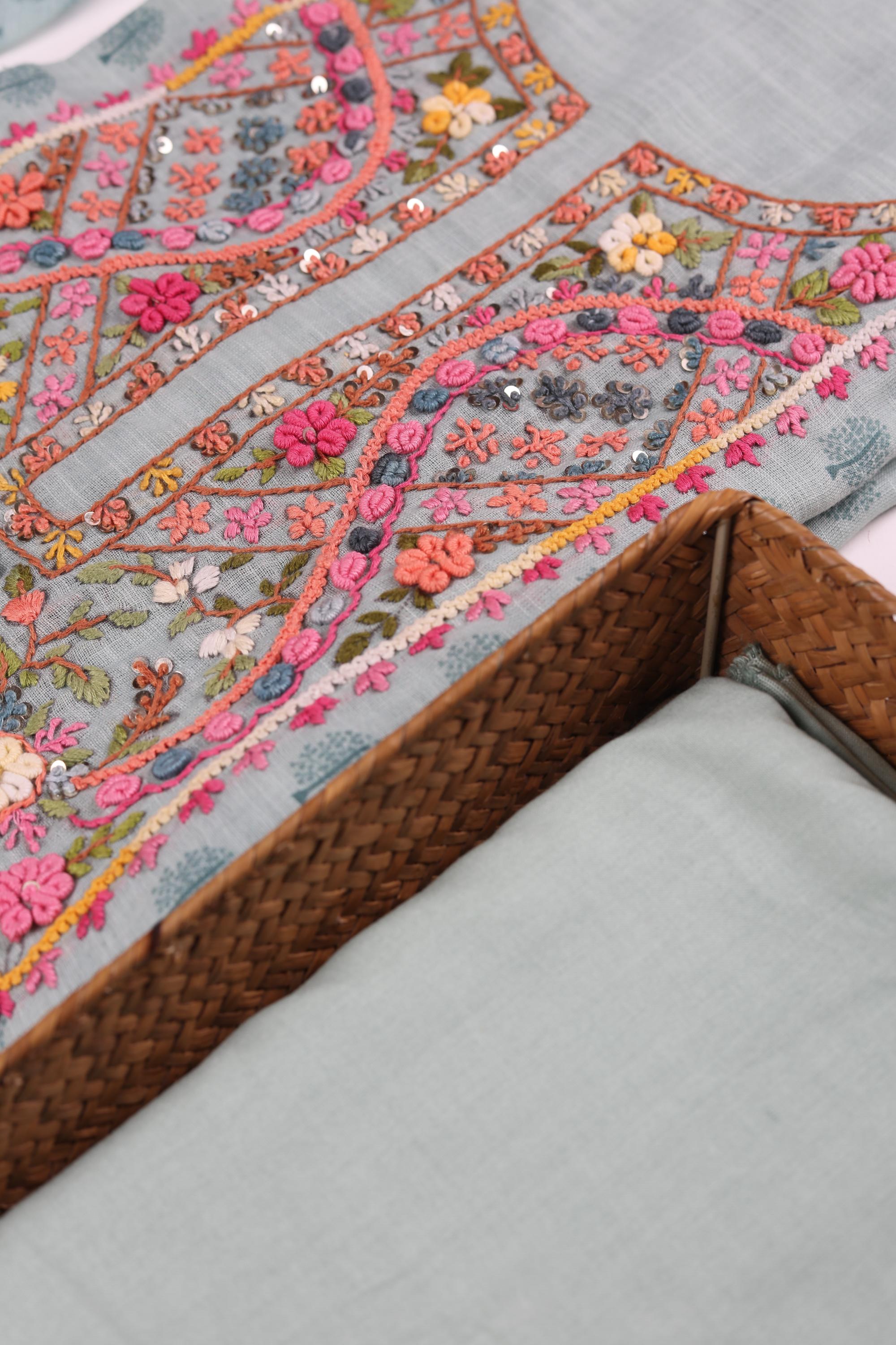 Semi Linen Embroidered Set-1