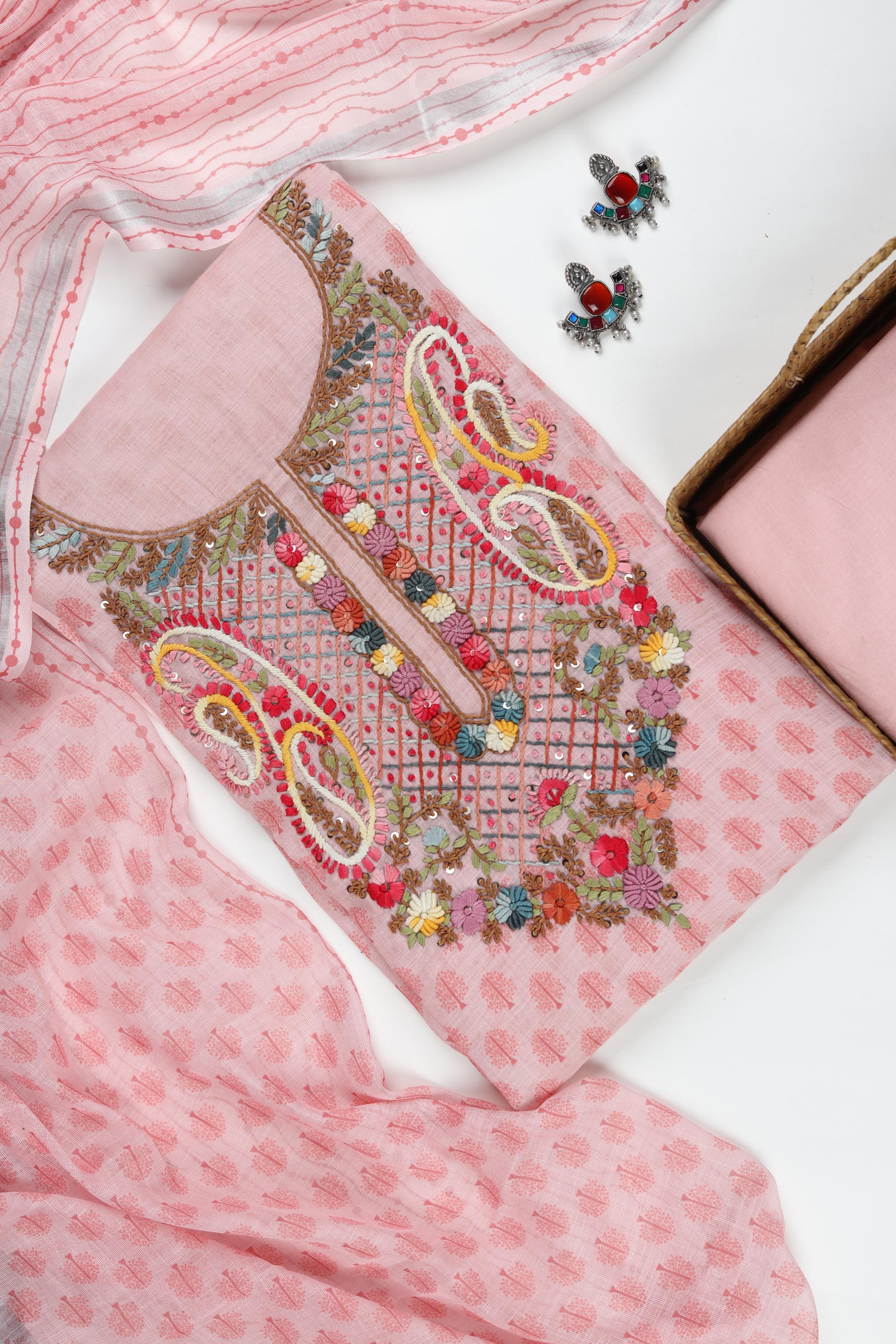 Semi Linen Embroidered Set-2