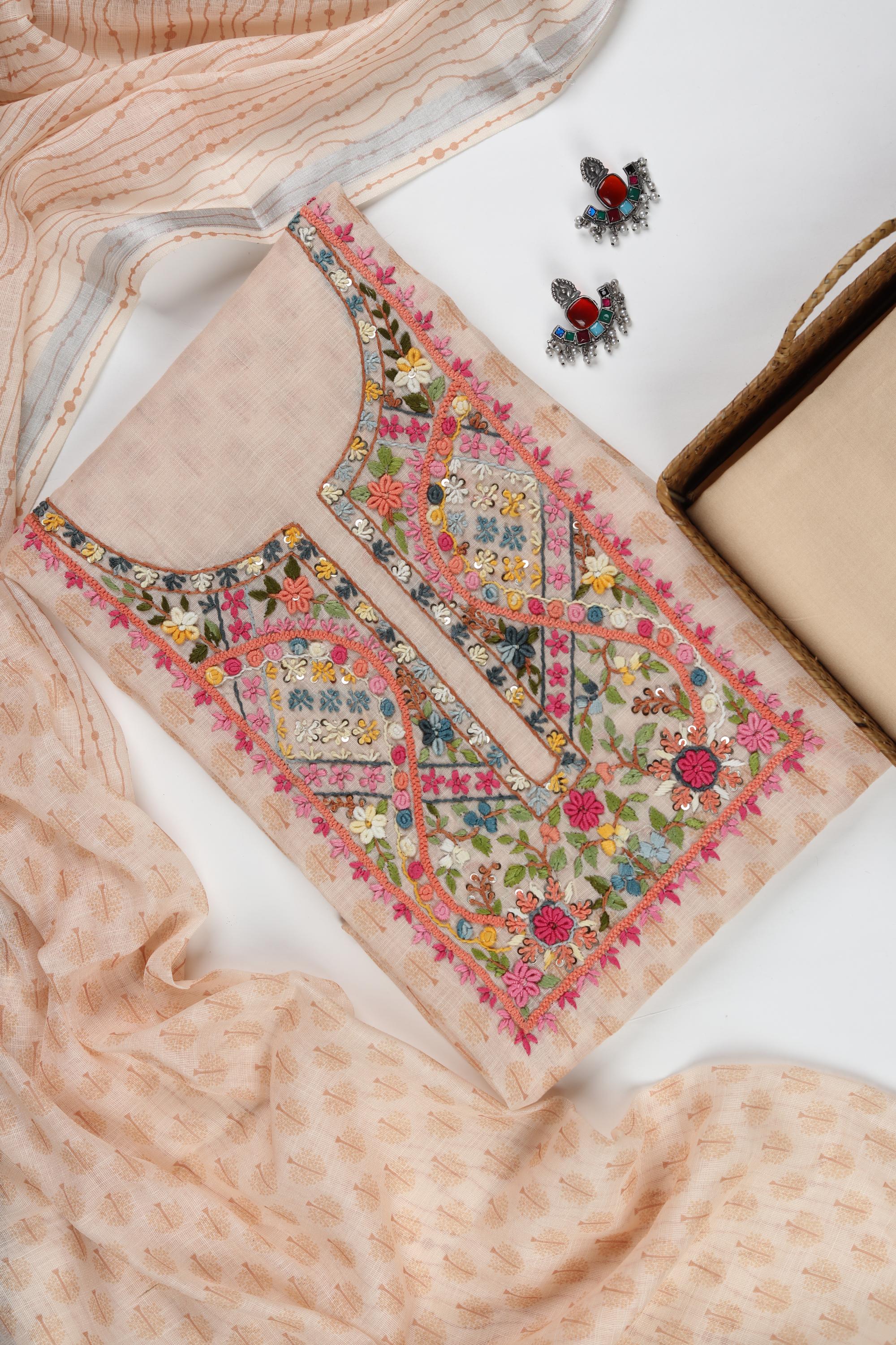 Semi Linen Embroidered Set-3