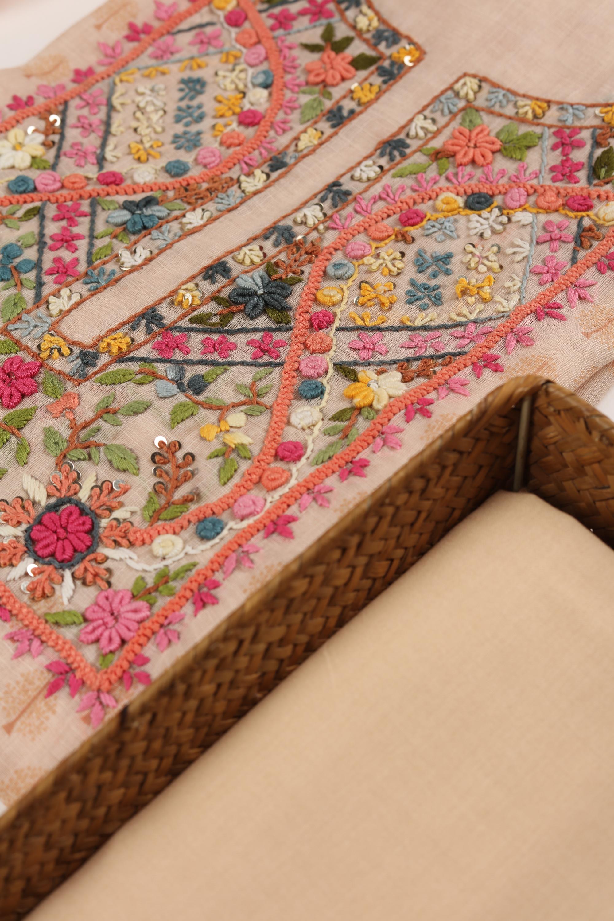 Semi Linen Embroidered Set-3