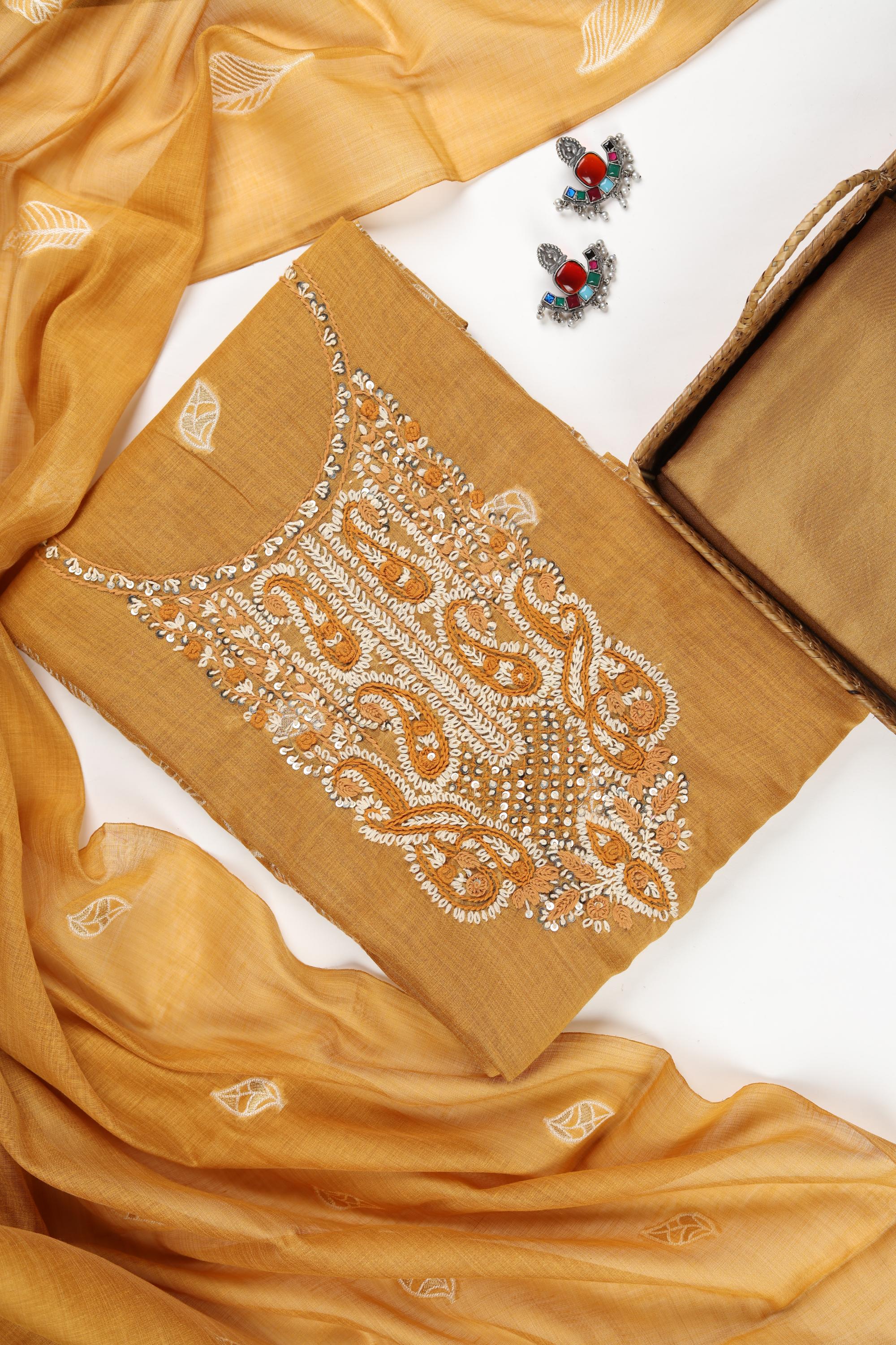 Semi Linen Embroidered Set-4