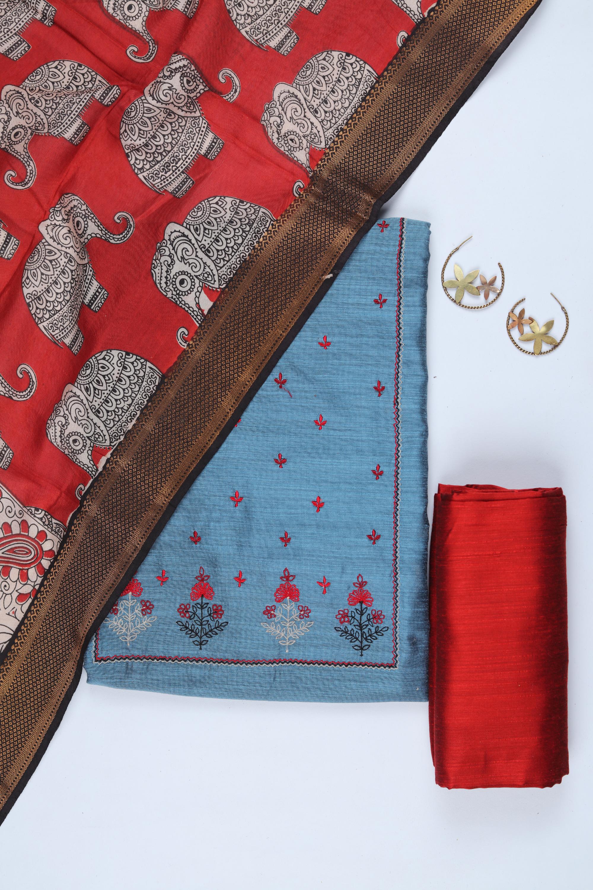 Cotton Silk 3 Piece Unstitched Set -244