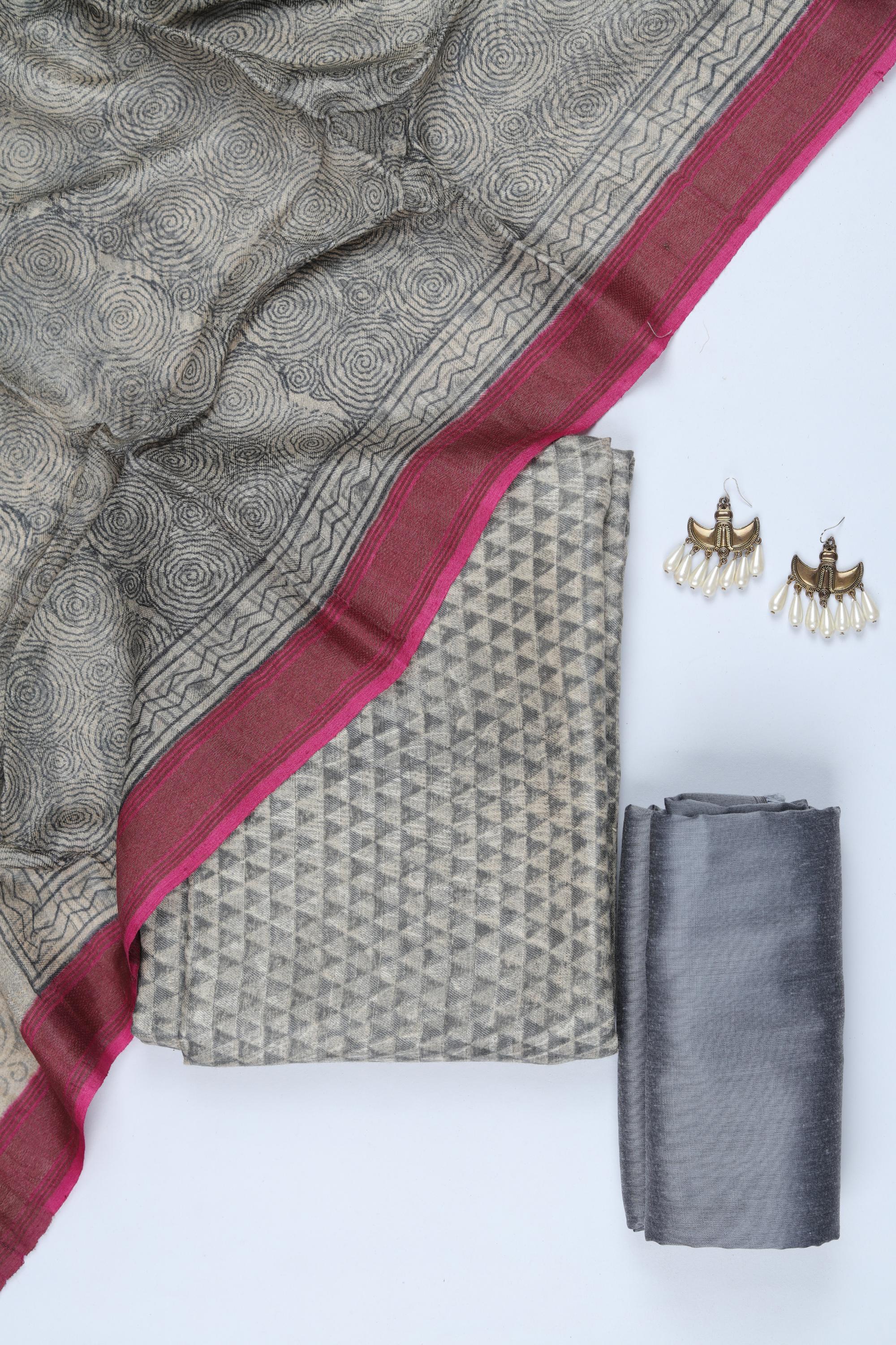 Tussar Silk 3 Piece Unstitched Set -255