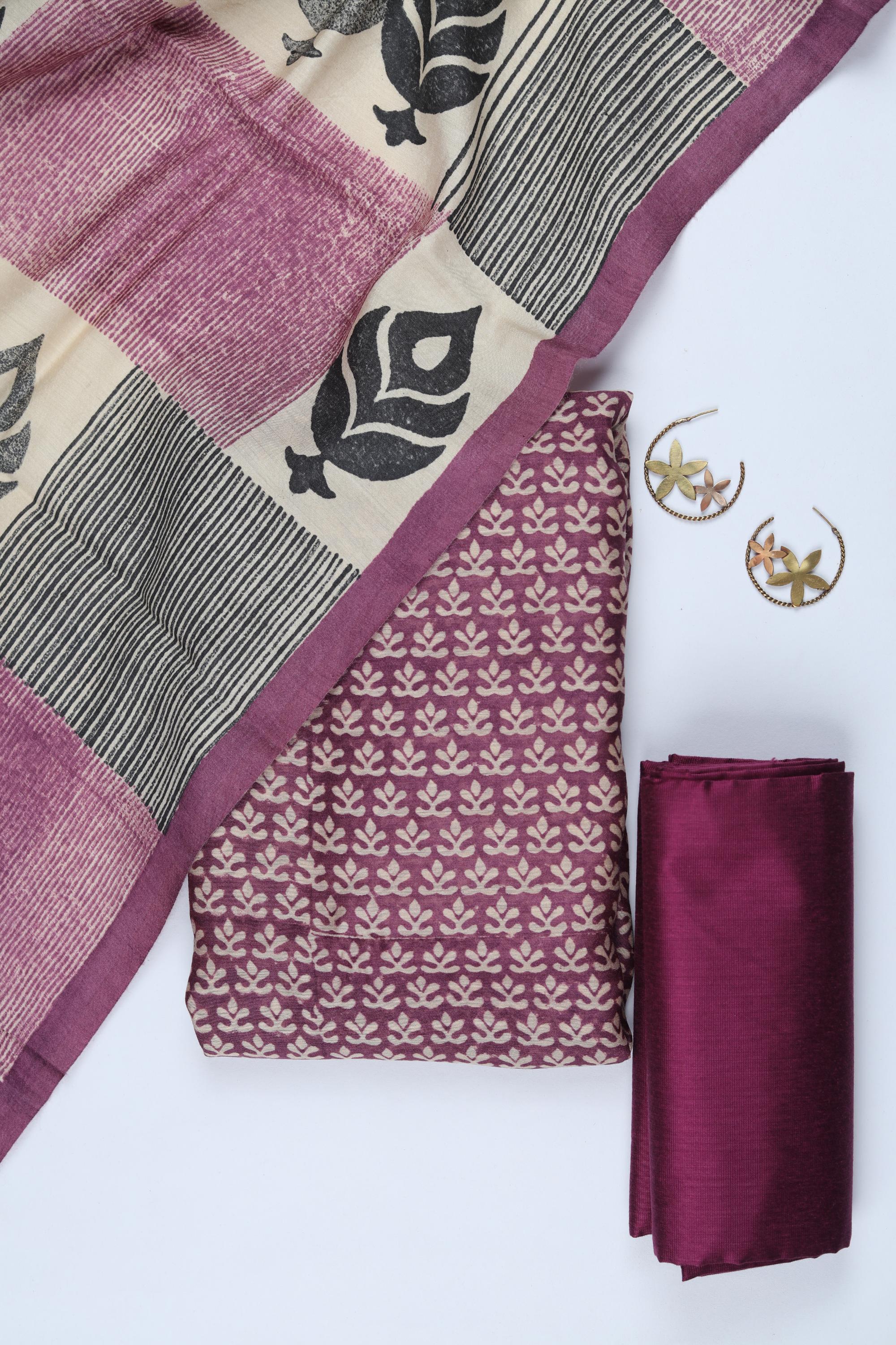 Tussar Silk 3 Piece Unstitched Set -258