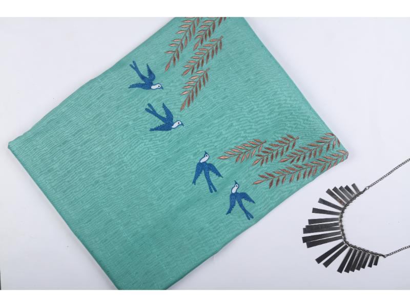 Teal Embroidered Fabric